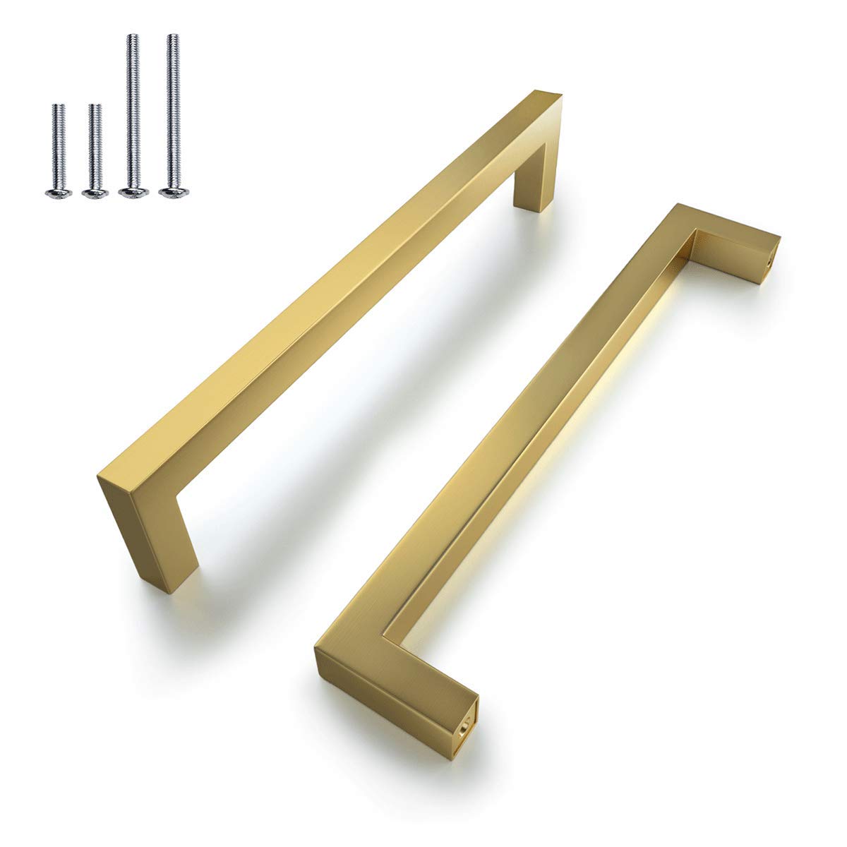 50 PCS Brushed Brass Cabinet Handles - Square T Bar Gold Drawer Pulls & Handles - 7-1/2 Inch Hole Centers - 12mm/0.5 Inch Diameter - Perfect for Kitchen Cabinets, Dressers & Furniture Upgrades