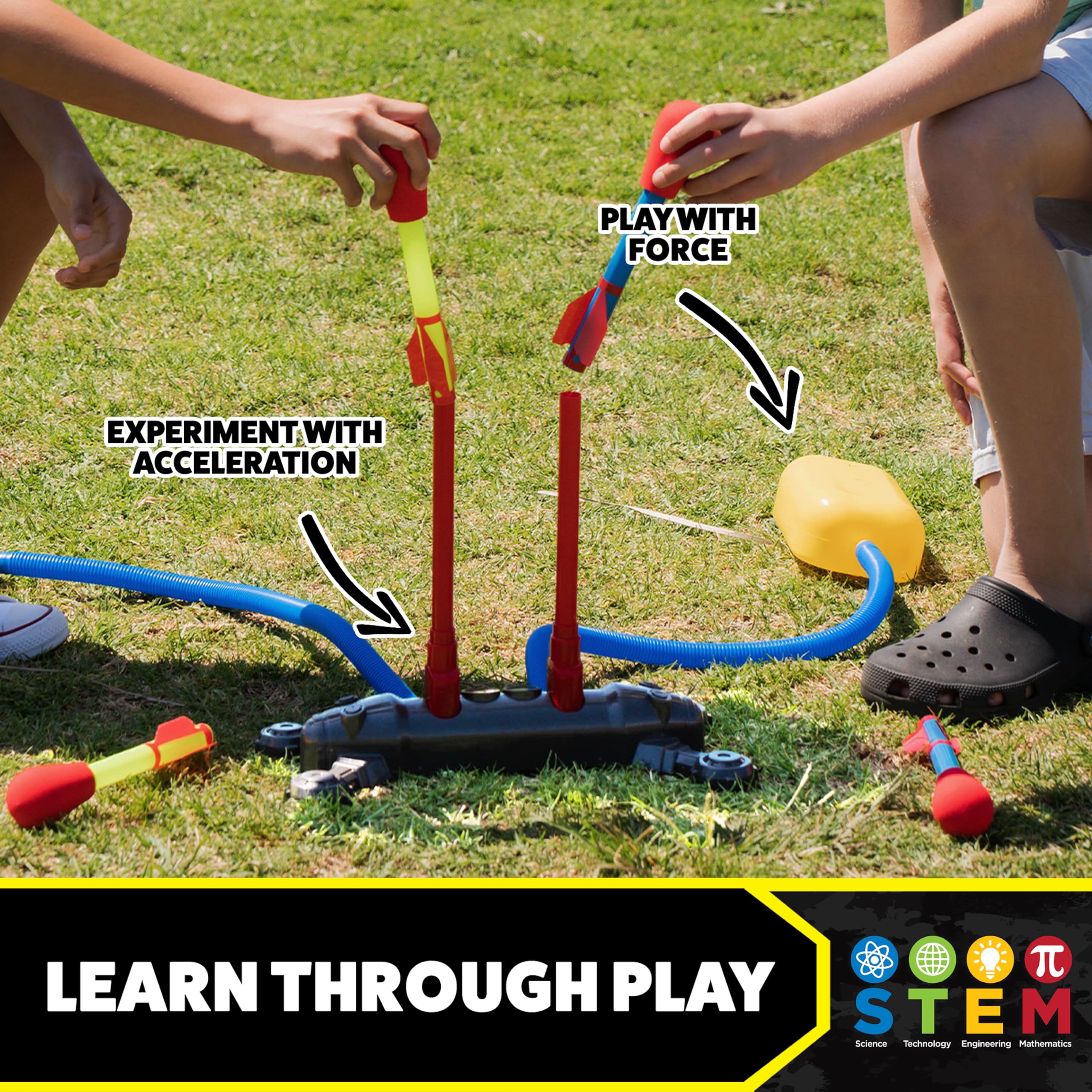 Stomp Rocket Original Dueling Rocket Launcher - Outdoor STEM Toy for Kids with 4 Foam Rockets (Up to 200ft) - Fun Backyard Game for Boys & Girls Ages 6-12 - Great Birthday Gift & Summer Activity - Perfect for Playdates, Family Gatherings & Outdoor Adventures