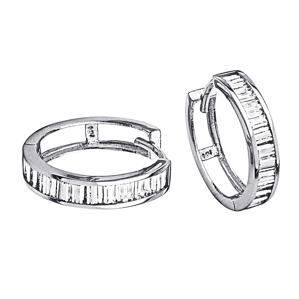14K Yellow or White Gold 4mm CZ Channel Set Hoop Huggie Earrings (15x15mm) - Elegant Everyday Jewelry for Women, Perfect for Work & Special Occasions