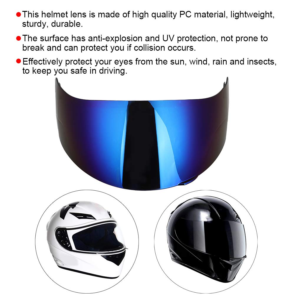 AGV K3SV K5 Full Face Motorcycle Helmet Visor Lens Replacement - Anti-Wind Shield for AGV K3 K5 Helmets (Blue) - Perfect for Street Riding, Racing & Commuting