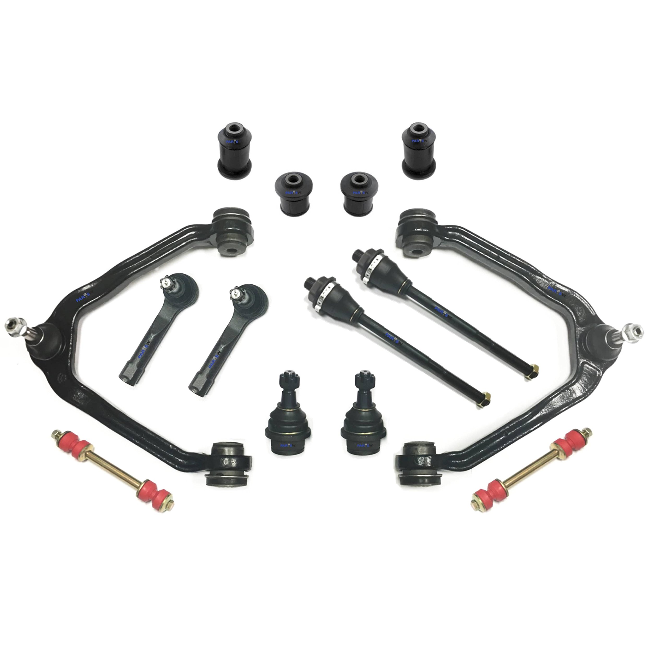 14-Piece Suspension Kit with Upper Control Arms, Sway Bars, Tie Rod Ends & Ball Joints for Cadillac Escalade, Chevrolet Avalanche 1500, Silverado 1500, Suburban 1500, Tahoe & GMC Sierra - Improve Ride Comfort & Handling for Off-Roading, Towing & Daily Driving