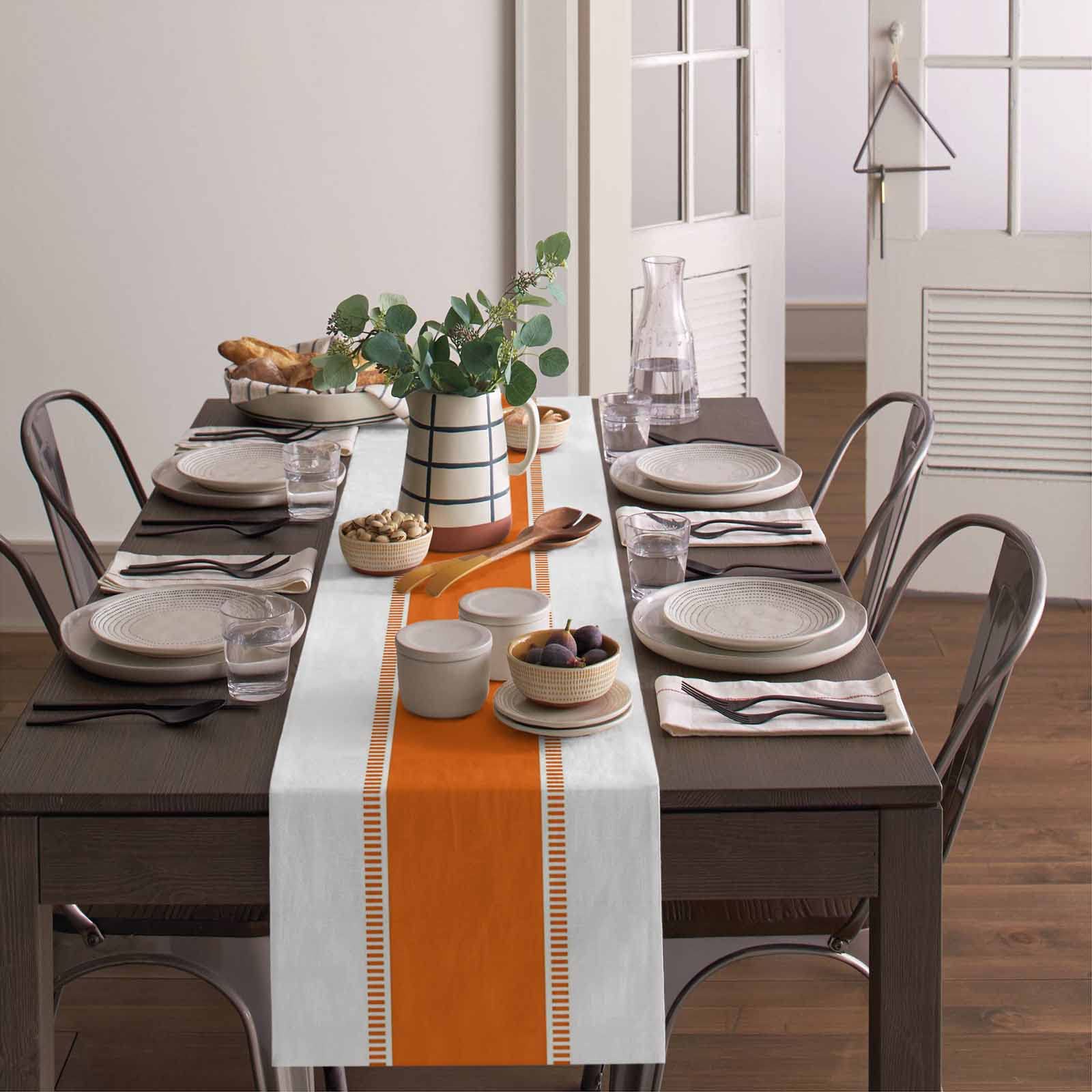 Orange Striped Table Runner 36 Inches - Farmhouse Modern Decorative Table Cover for Kitchen, Dining, Coffee Table - Perfect for Holiday, Party, Wedding & Home Decor