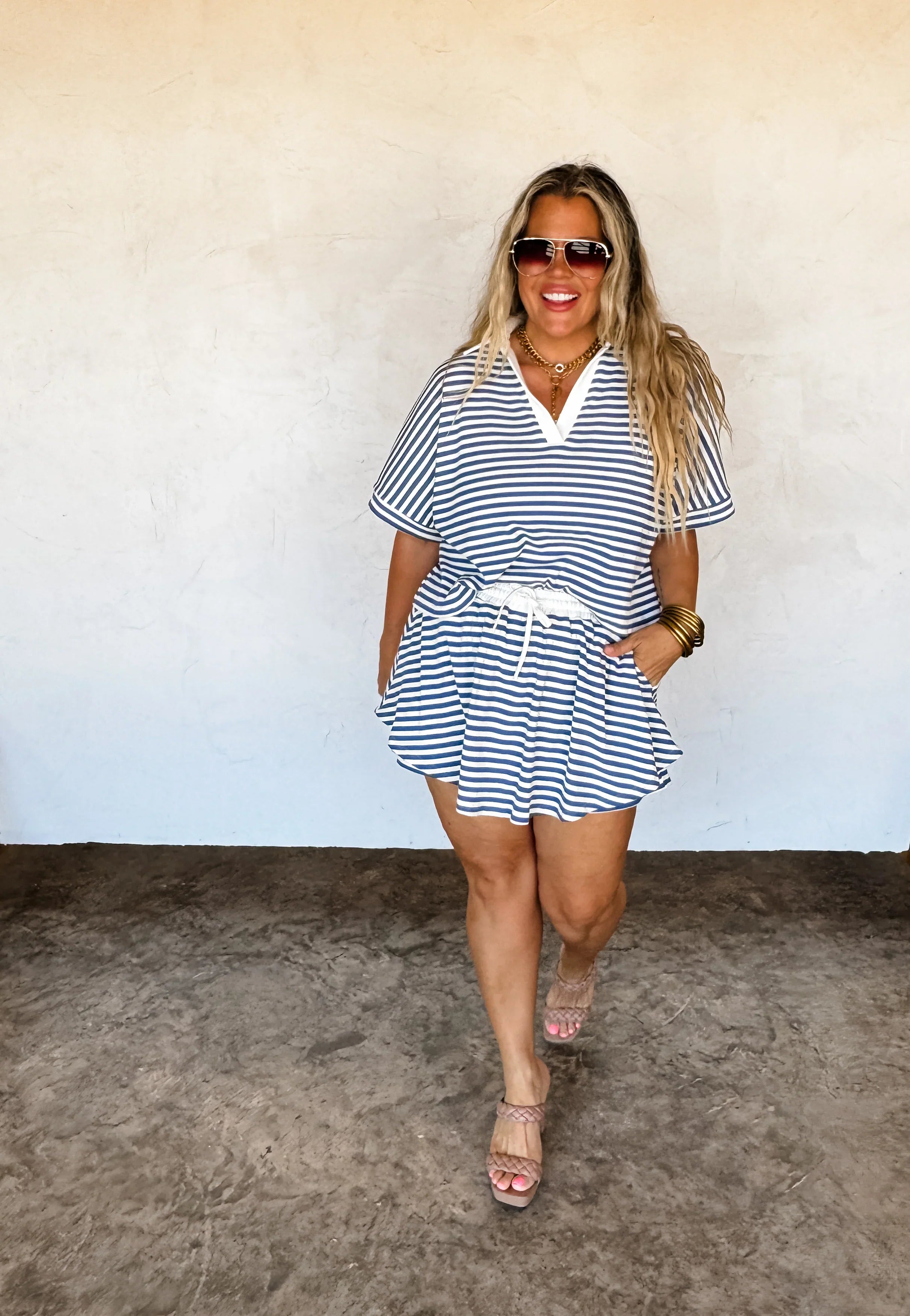 PREORDER: Stylish Harbor Stripe Skort Set - Navy & White - Perfect for Golf, Tennis & Summer Outings