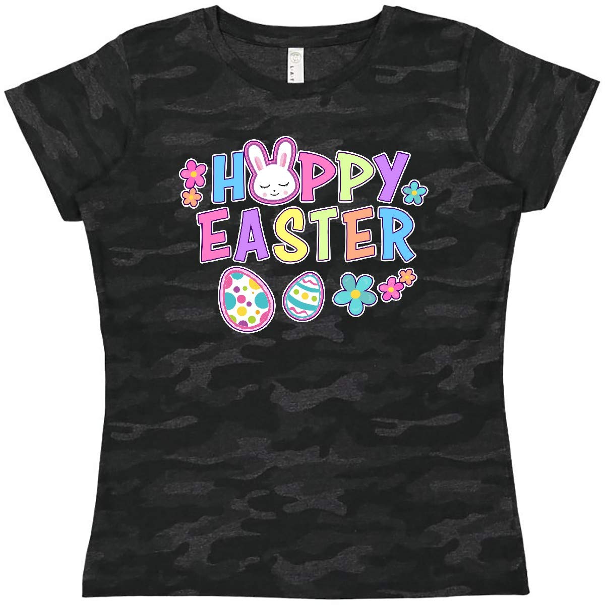 Happy Easter Bunny Face & Easter Eggs Women's T-Shirt - Cute Spring Graphic Tee for Easter Celebrations, Egg Hunts & Family Gatherings