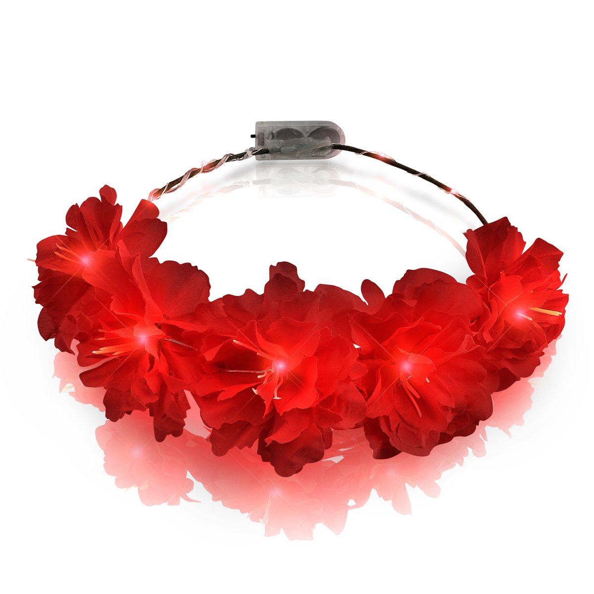 Glow Red LED Flower Crown Headband - Battery Powered Floral Hair Accessory for Halloween, Christmas, Festivals & Cosplay - Perfect for Parties, Raves & Costume Events