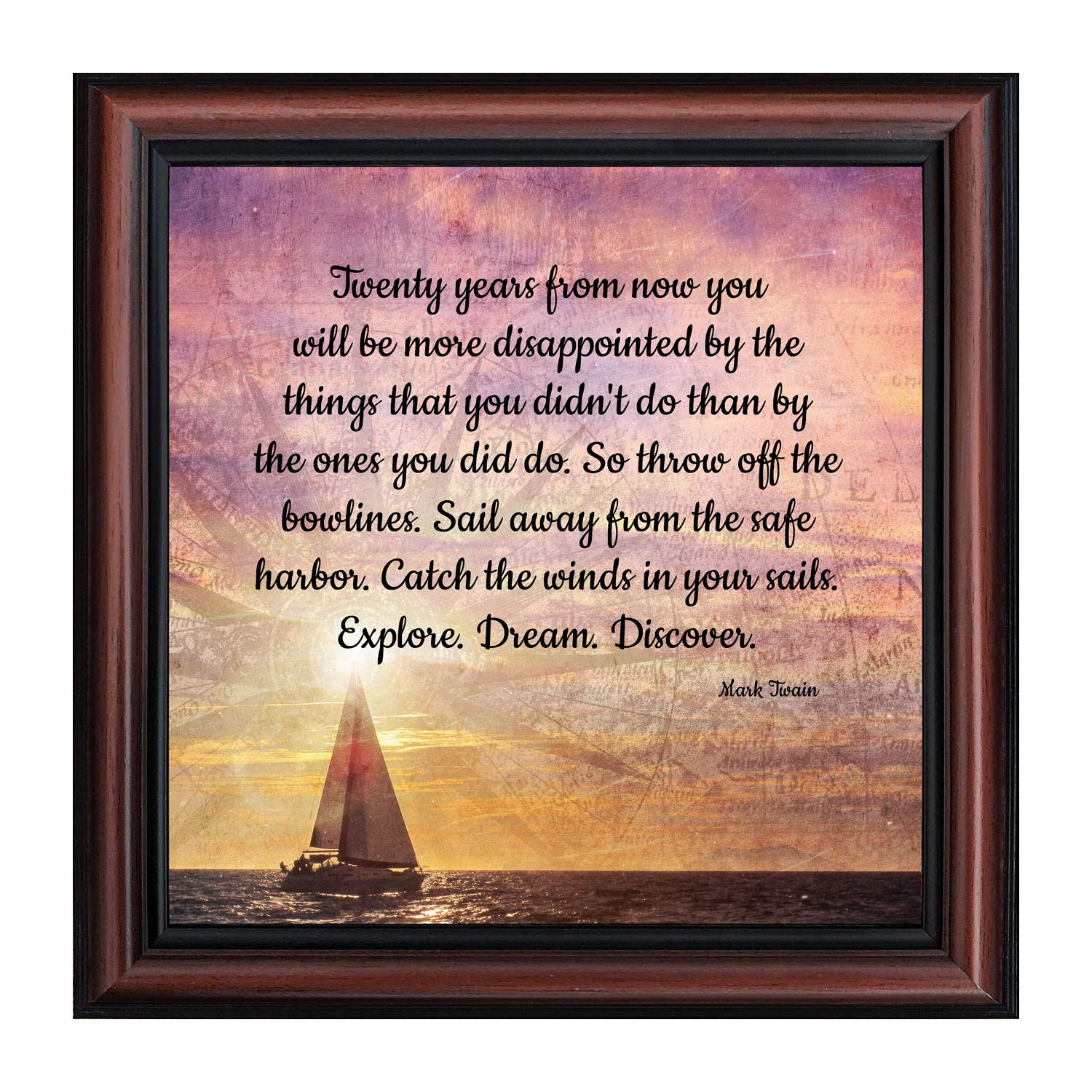 Crossroads Home Décor Discover - Inspirational Mark Twain Quotes Wall Art for Office & Home, Motivational Wall Décor (8685W) - Perfect for Living Room, Study & Workspace