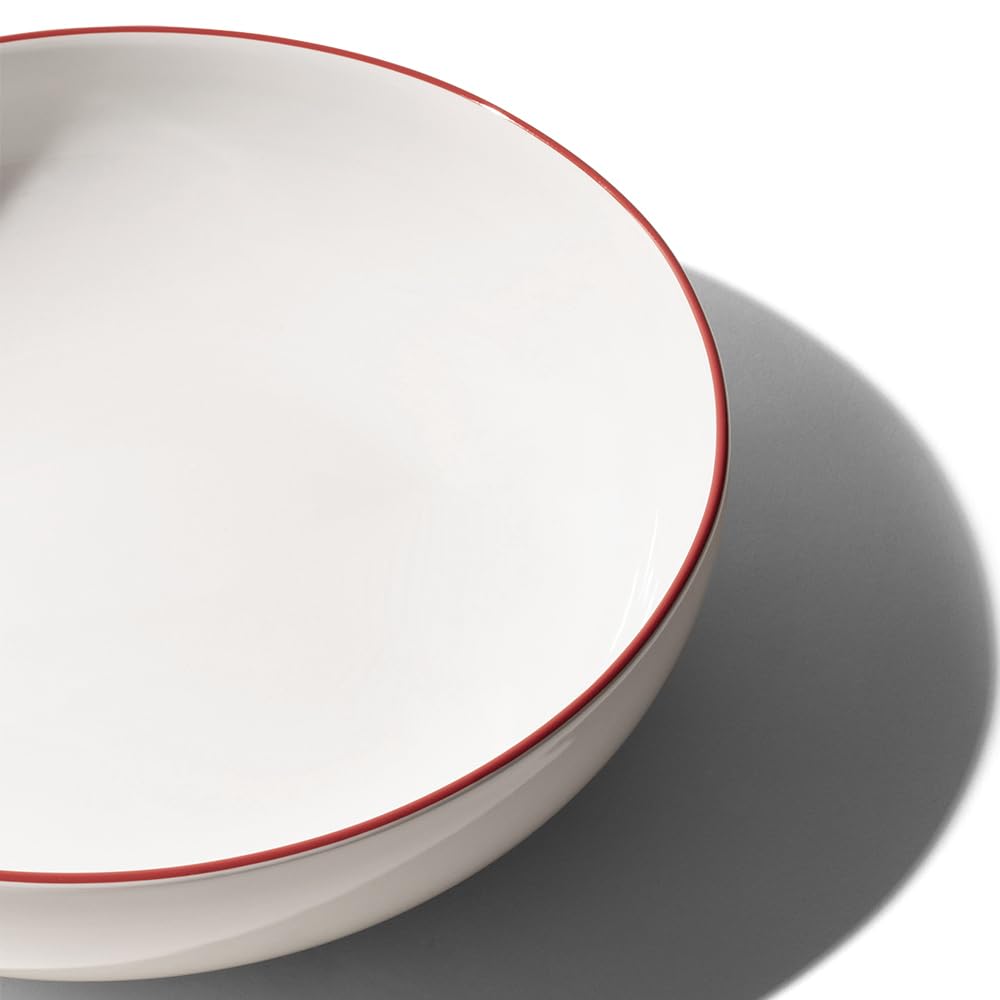 Premium Porcelain Serving Bowl - White with Red Rim - Made in England - Elegant Dinnerware for Entertaining & Special Occasions