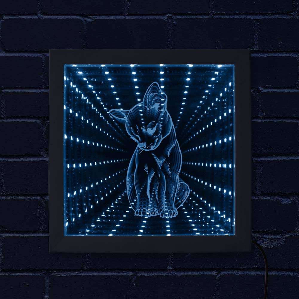 Chihuahua LED Infinity Mirror - 13x13 Inch Color Changing Neon Light Tunnel Lamp with Wood Frame | Optical Illusion Dog Breed Decor for Bedroom, Living Room & Bar Lighting