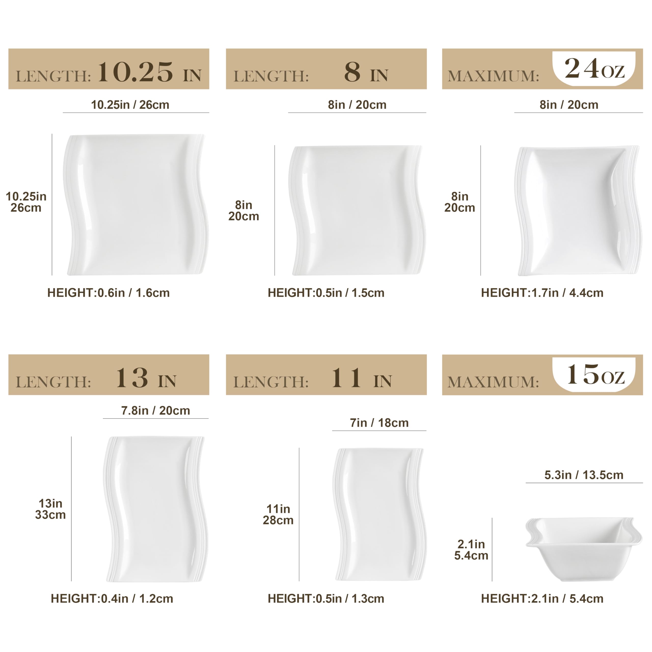 MALACASA 26-Piece Ivory White Porcelain Dinnerware Set - Square Plates, Bowls & Serving Platters for 6, Modern Flora Series Dish Set - Perfect for Family Dinners, Parties & Restaurant Use