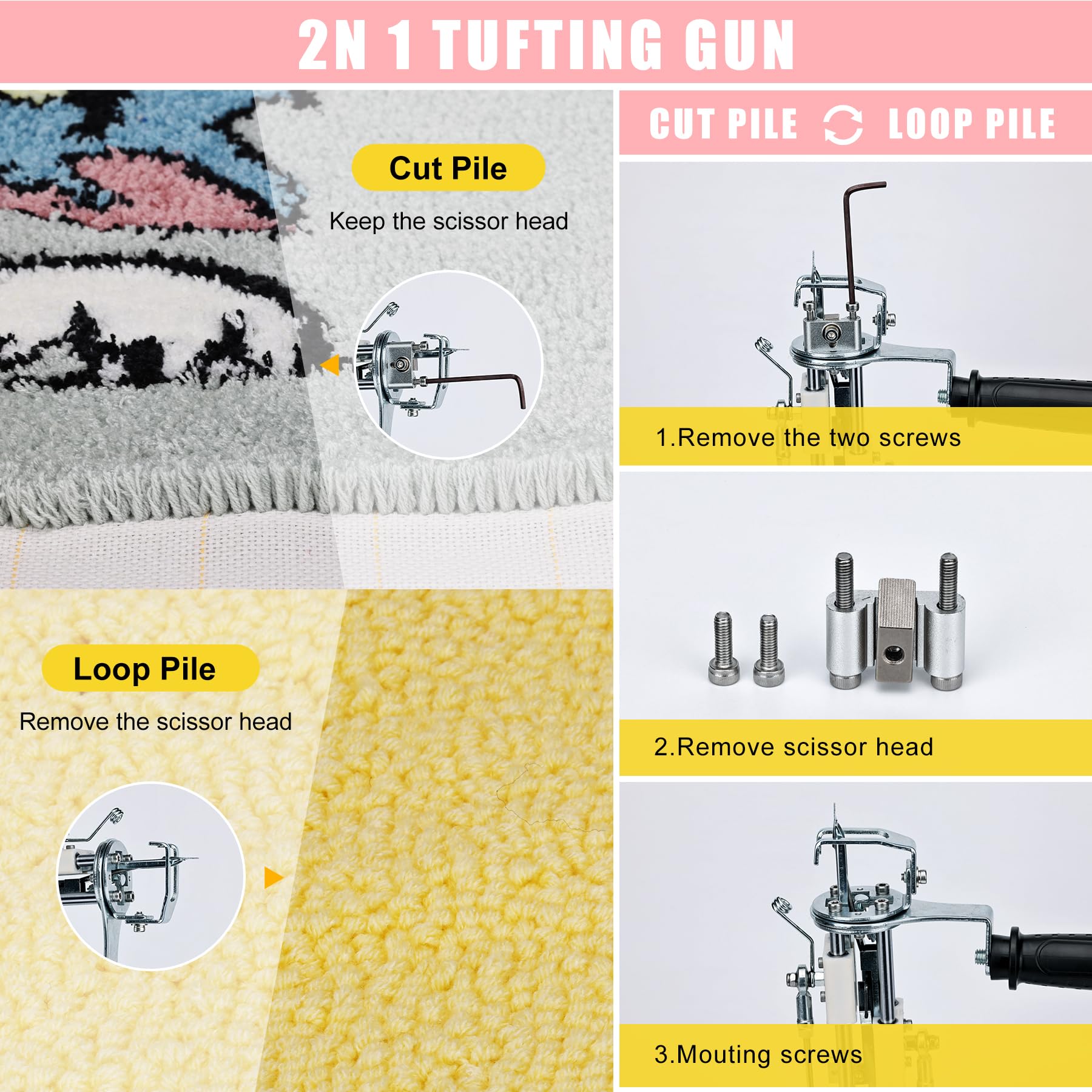 Zowwfast 2-in-1 Rug Tufting Gun Starter Kit with Carpet Trimmer - Cut Pile & Loop Pile Tufting Machine with Digital Speed Control, Non-Slip Grip & Fabric - Perfect for DIY Home Decor, Custom Rugs, and Craft Projects