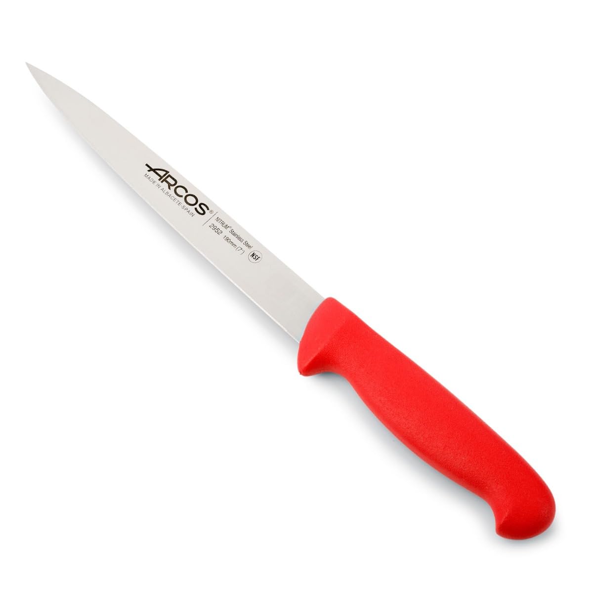 **Arcos 7 Inch Nitrum Stainless Steel Fillet Knife - Sharp 190mm Blade for Meat & Fish - Ergonomic Polypropylene Handle - Heavy-Duty Design (Series 2900, Red) - Perfect for Home Cooking, BBQ, and Professional Kitchen Use**