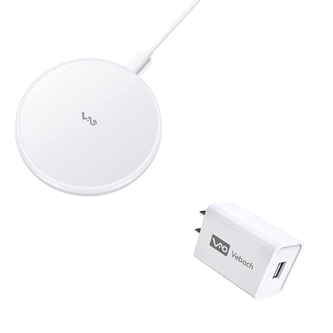 Vebach 18W Fast Wireless Charger with USB Wall Adapter & Charging Pad - Qi Certified for iPhone 15/14/13/12, Samsung Galaxy S23/S22/S21 - White | Bedside, Office & Car Use