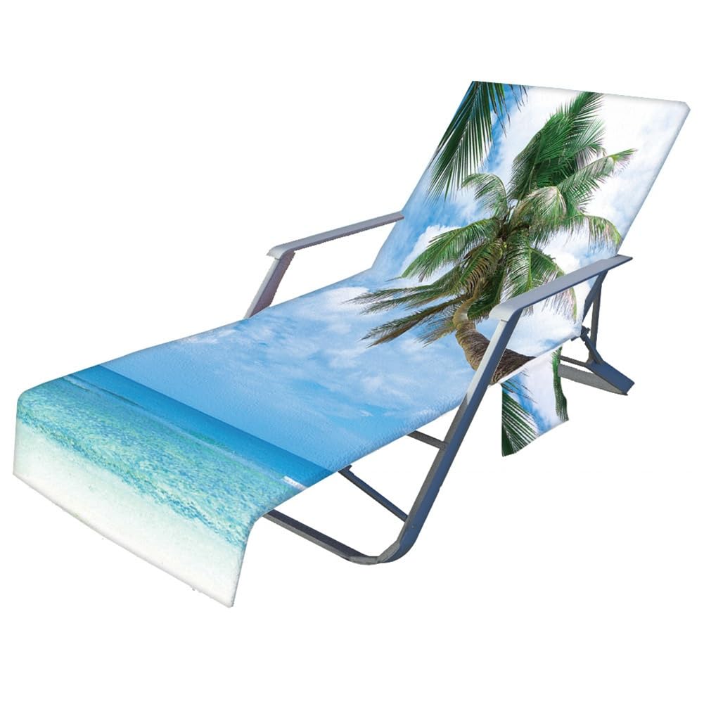 Premium Beach Chair Towel Cover with Side Pockets - Soft Chaise Lounge Cover for Outdoor Sunbathing, Poolside Relaxation, Garden & Hotel Use - Water-Resistant & UV Protection (Color: Ivory) - Perfect for Beach Vacations, Backyard Lounging & Resort Getaways