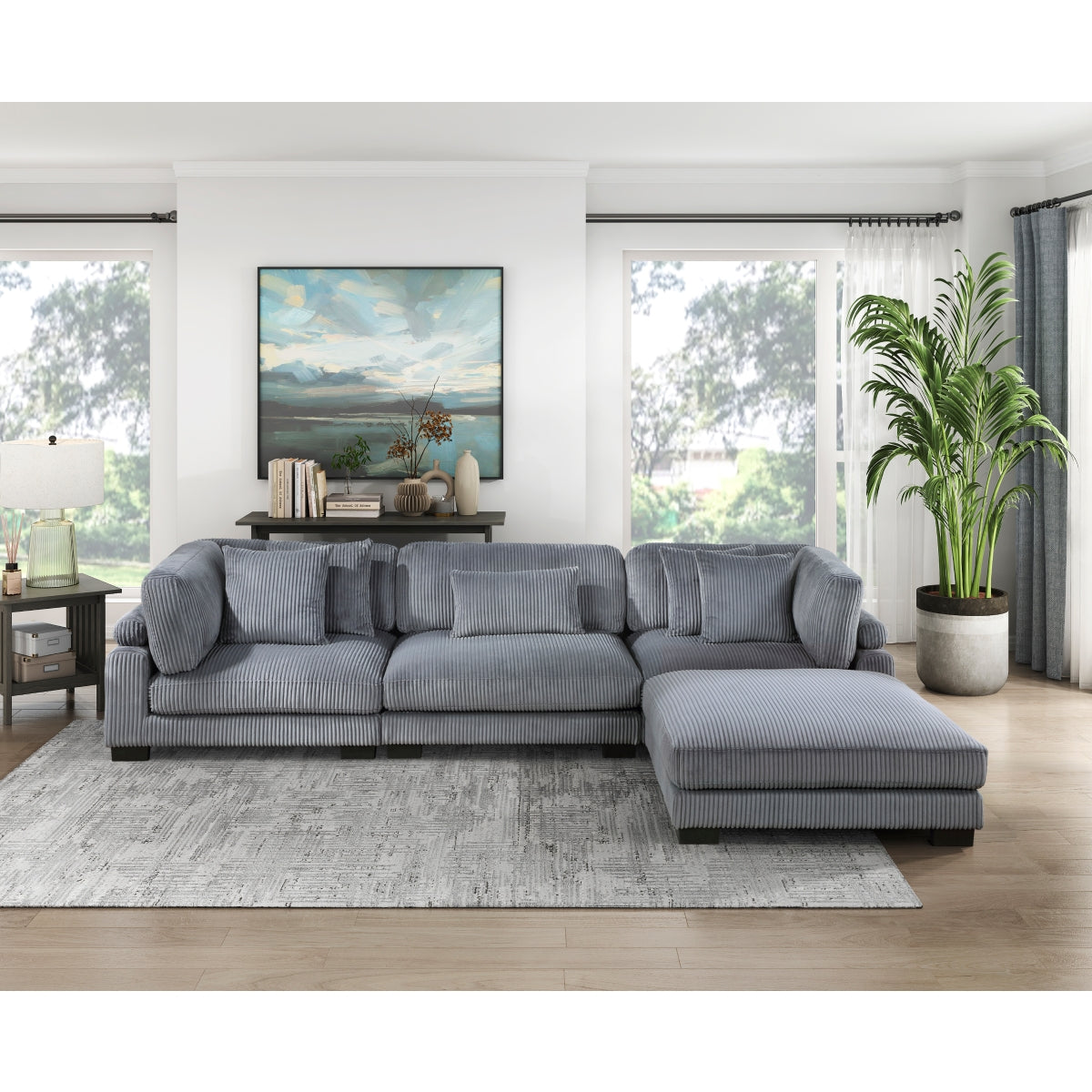 Gray Corduroy Armless Chair with Adjustable Back & Reversible Cushions - Modern Accent Chair for Living Room, Bedroom, or Office - Comfortable Reading & Relaxation Chair