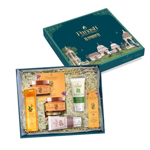 Panash Ubtan Gift Kit for Skin Care - Combo Pack of 5 (Body Lotion, Face Serum, Cleanser, Aloe Vera Gel & Cream) | Skincare Set for Men & Women | Perfect Gift with Card | For Daily Skincare Routine & Spa Days