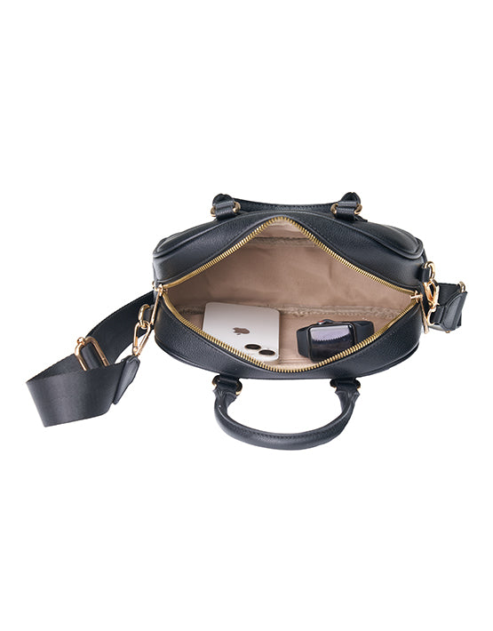 Tosca TH052 Mini Bowler Handbag for Women - Stylish Black Leather Crossbody Purse for Everyday Use, Work & Evening Out