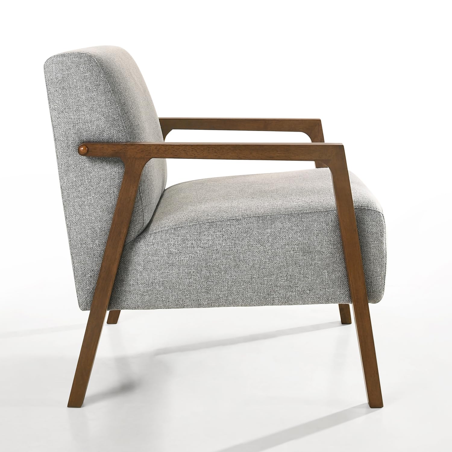 Fletcher Solid Wood & Fabric Upholstered Lounge Accent Chair - Grey Modern Living Room Chair for Home Office, Reading Nook & Cozy Sitting Area