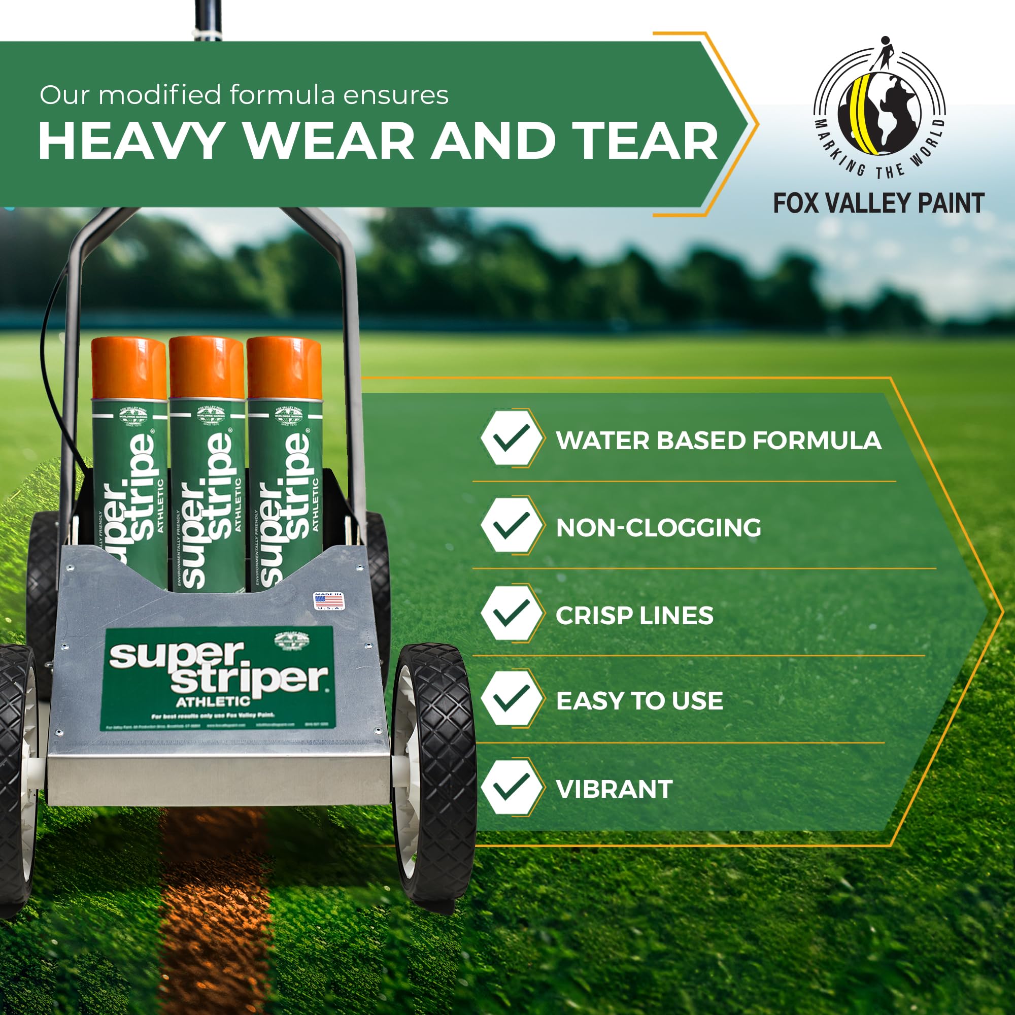 Fox Valley Athletic Field Marking Paint - Easy to Use Grass & Turf Paint for Tennis, Basketball Courts - 18 oz Cartridge (Pack of 12) in Hot Orange - Perfect for Outdoor Sports Field Maintenance & Line Marking