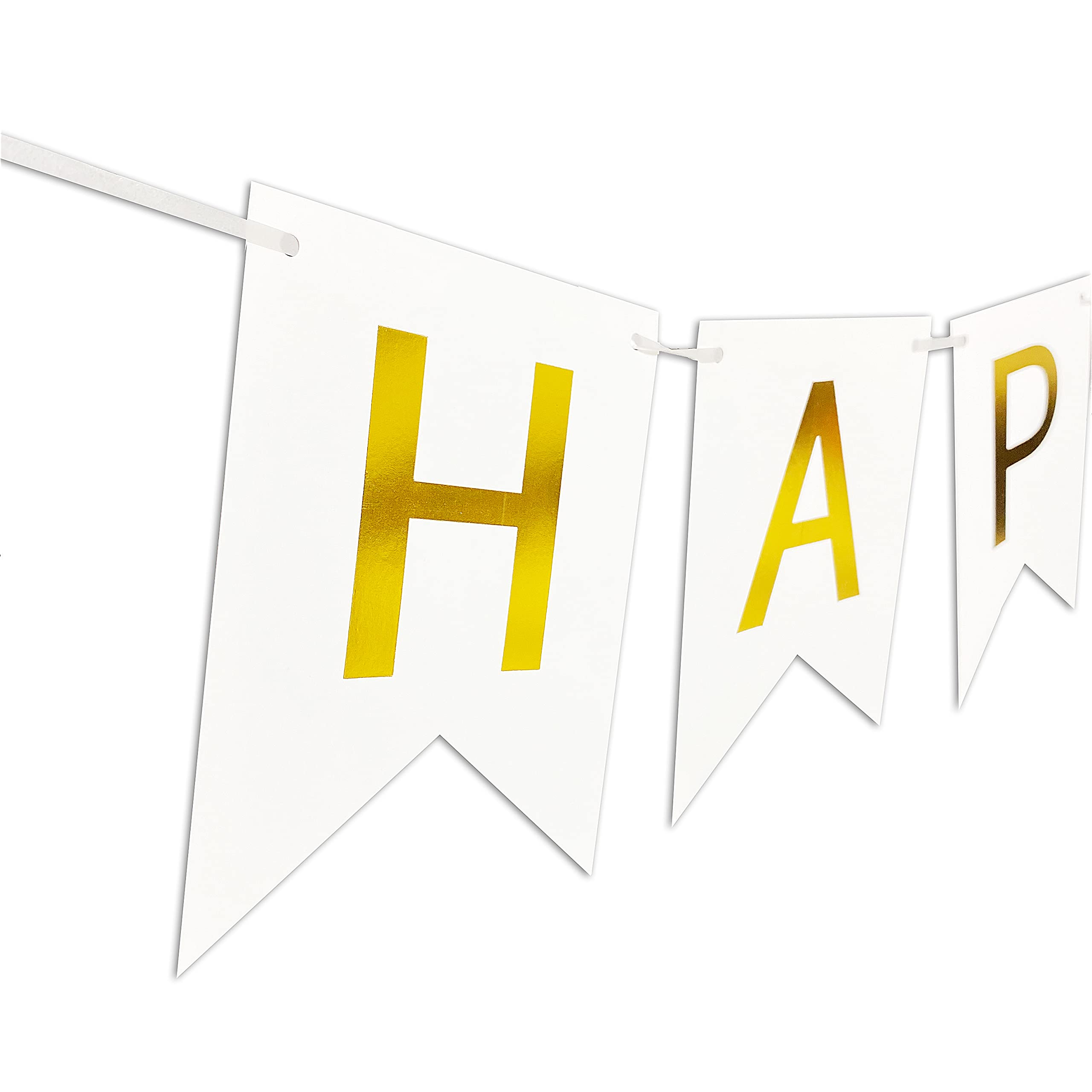 Clever Monster White Happy Birthday Banner - Gold Glitter Letter Party Decorations for Birthday Celebrations, Baby Showers & Special Events