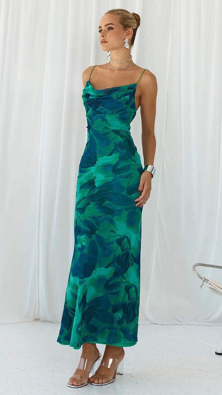 Kapri Slip Dress - Green Floral Print Women's Summer Dress | Perfect for Beach Vacation, Date Night & Casual Outings