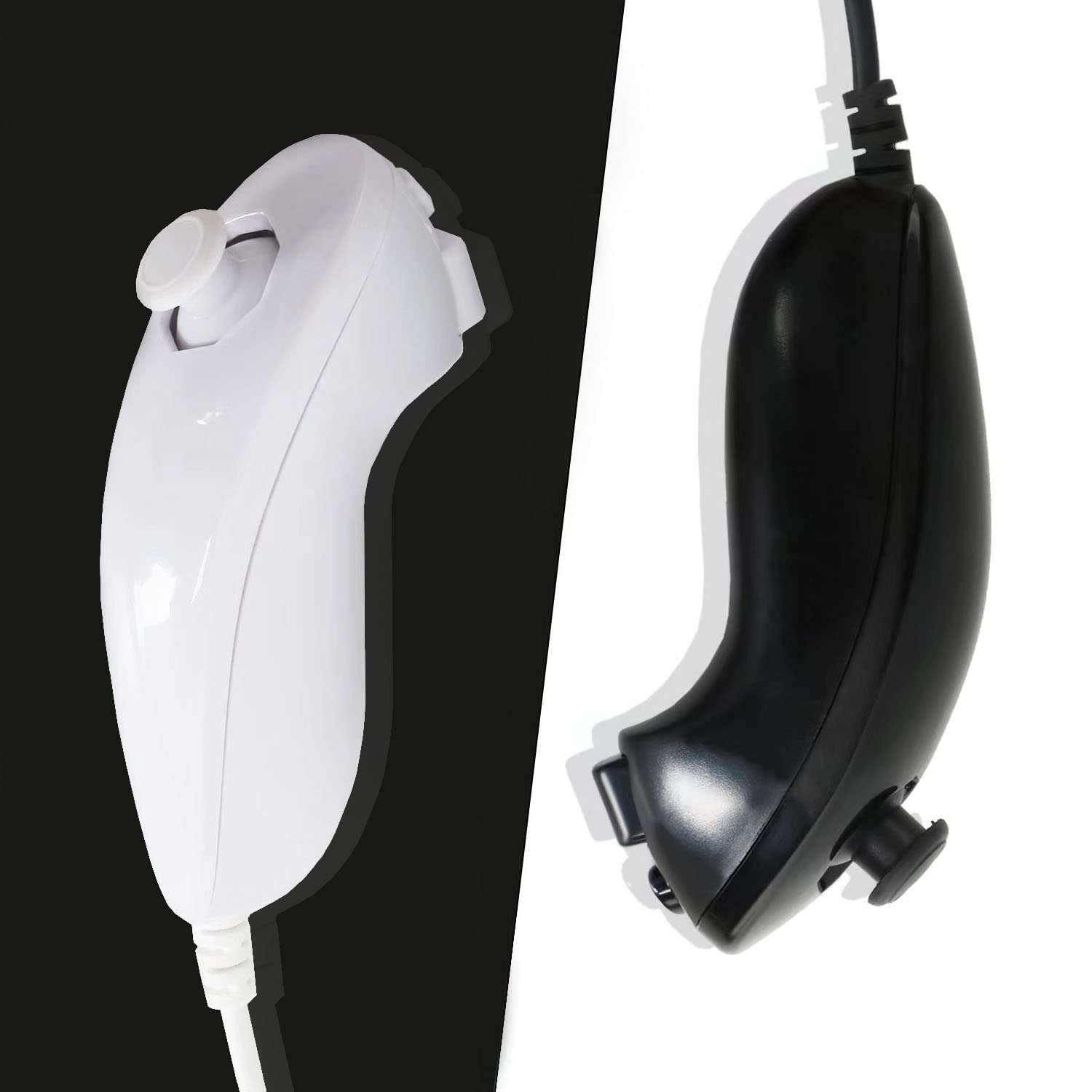 2-Pack Nunchuck Controller Replacement for Nintendo Wii & Wii U - Wireless Gamepad Joystick with Motion Control (Black+White) - Perfect for Wii Sports, Mario Kart & Family Gaming Parties