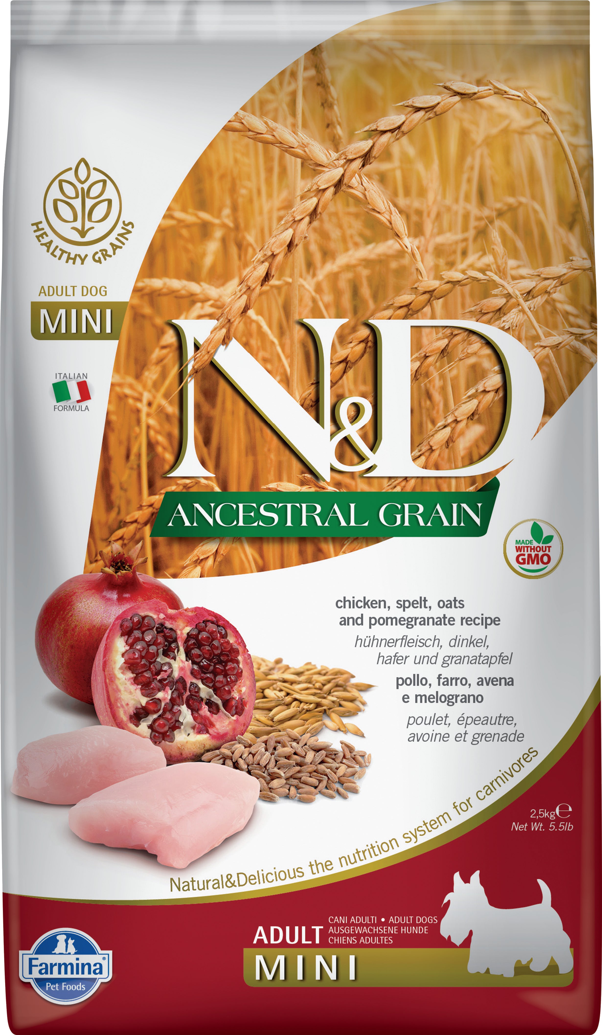 Farmina N&D Ancestral Grain Dry Dog Food - Chicken & Pomegranate Recipe for Small Breeds - Perfect for Adult Dogs with Sensitive Stomachs | High Protein Grain-Inclusive Kibble for Healthy Digestion & Shiny Coat