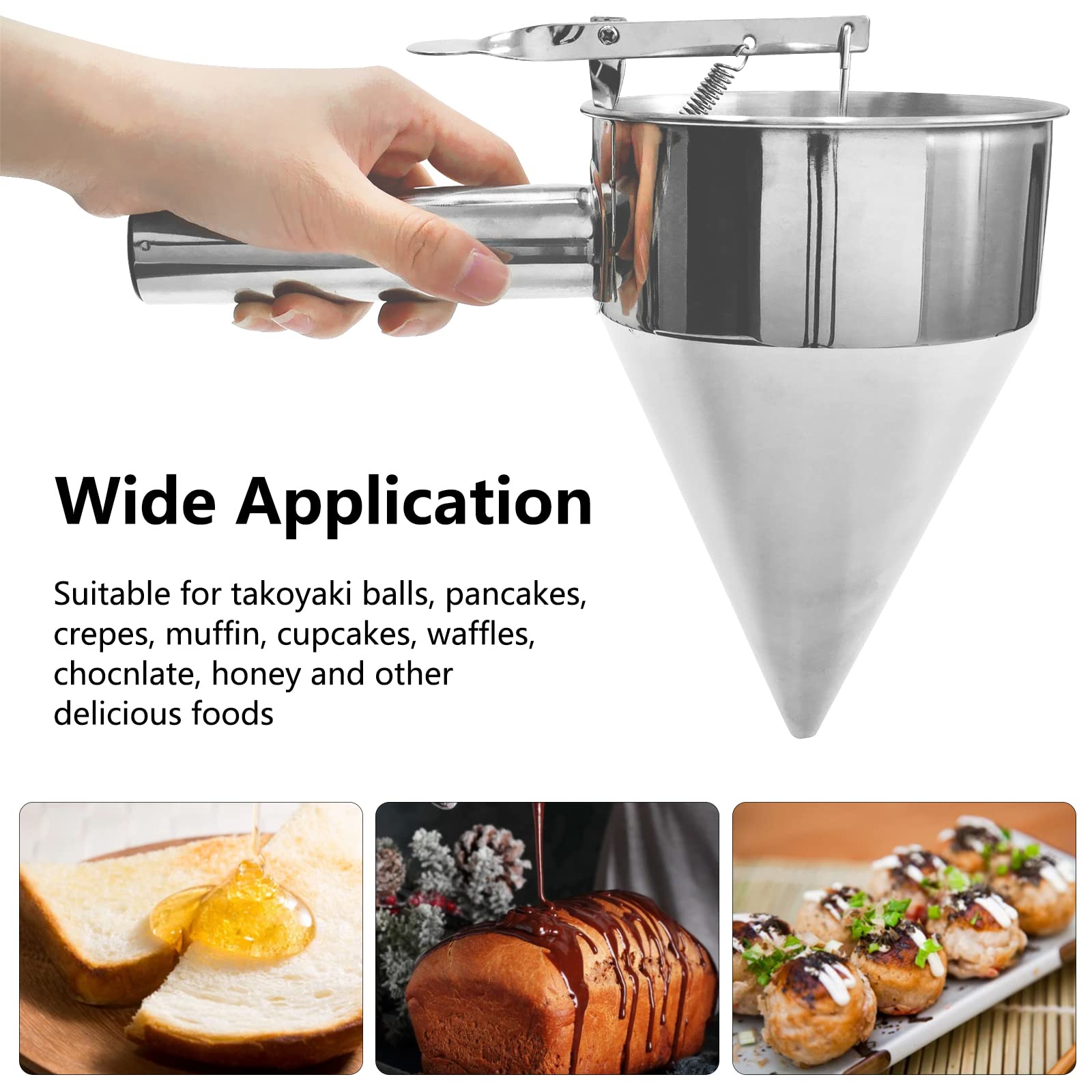 Premium Stainless Steel Pancake Batter Dispenser with Stand - Perfect Kitchen Tool for Pancakes, Waffles, Cupcakes & Crepes - Easy Pour Funnel for Baking Supplies - Ideal for Home Bakeries, Breakfast Restaurants & DIY Cooking Enthusiasts