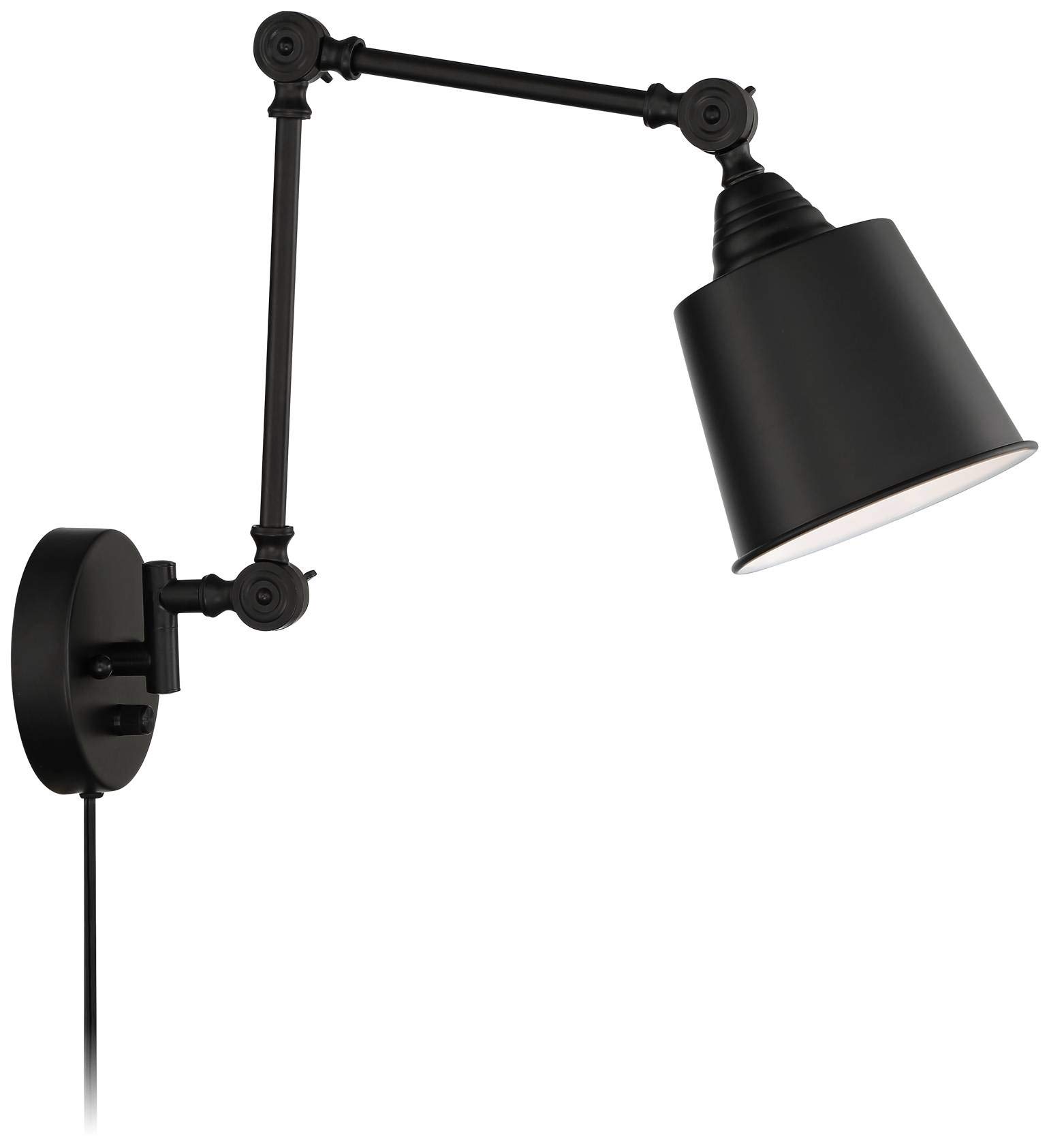 360 Lighting Mendes Modern Industrial Swing Arm Adjustable Wall Mounted Plug-in Lamps - Set of 2 Black Metal Down Light Fixtures for Bedroom, Living Room, Hallway & Dining Room - Perfect for Reading, Bedside Lighting & Home Decor