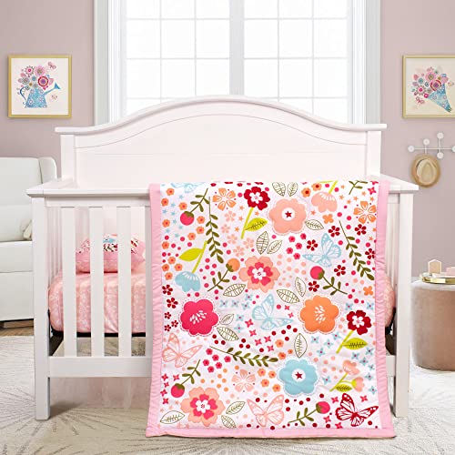 Cloele Floral Baby Crib Bedding Set for Girls - 3 Piece Nursery Set with Quilt, Fitted Sheet & Pillowcase - Soft Butterfly Design Pink Toddler Bedding - Perfect for Nursery Decor, Baby Shower Gifts & Cozy Sleep