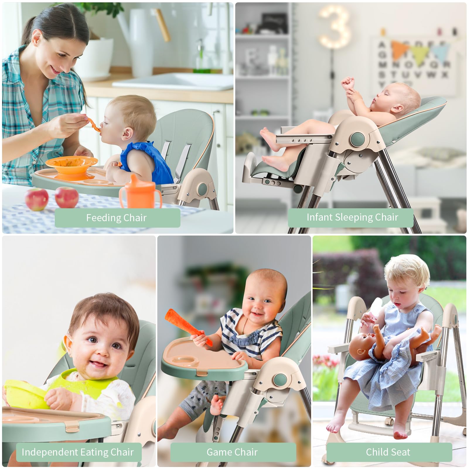 **Adjustable Baby High Chair for Infants & Toddlers - Foldable, 4-Wheel Design with Double Removable Trays - Supports Up to 50KG - Perfect for Feeding, Playtime & Dining**
