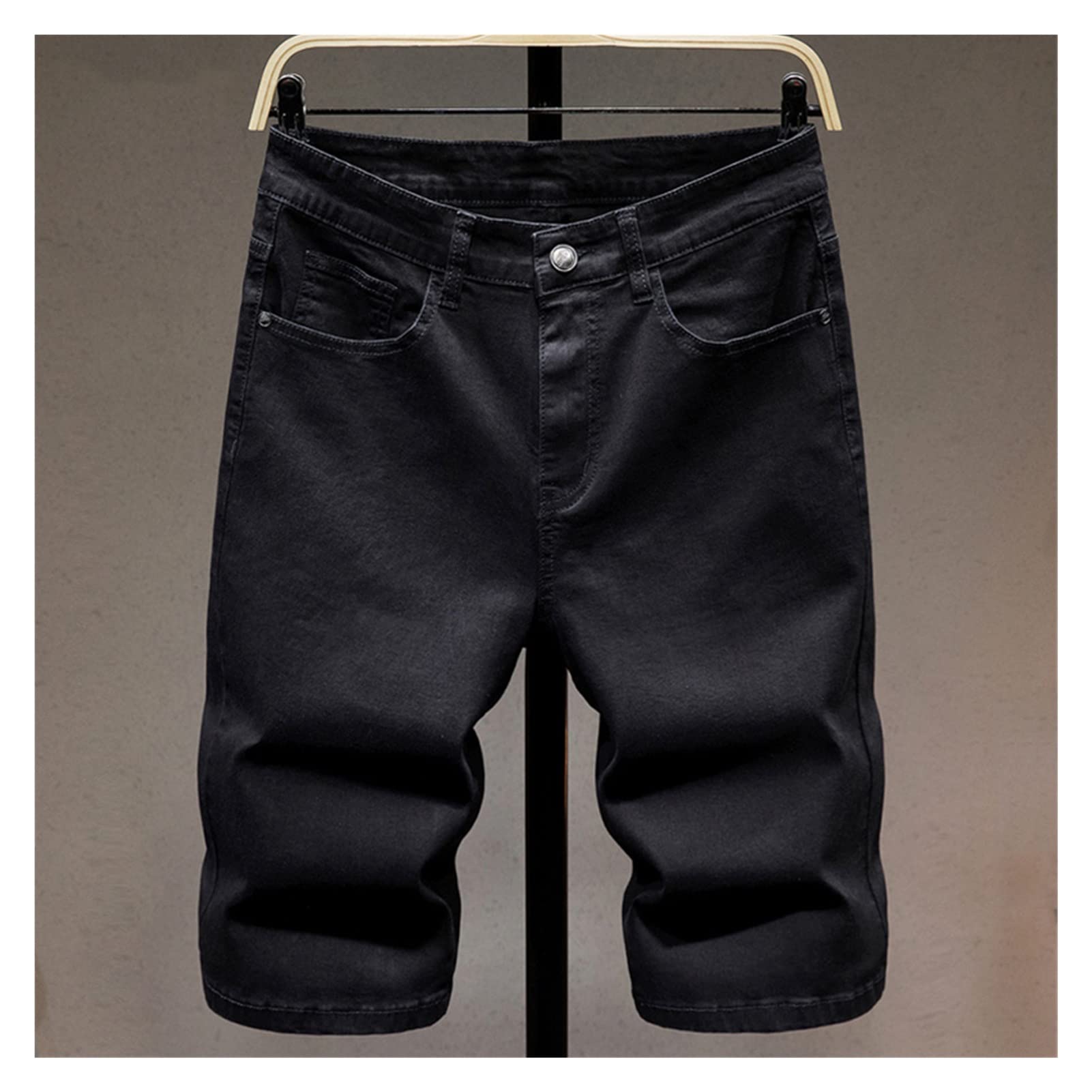 YFQHDD Men's Summer Elastic Denim Shorts - Thin Black Loose Fit Stretch Jeans for Casual Wear | Size 42 | Perfect for Beach, BBQ & Outdoor Activities