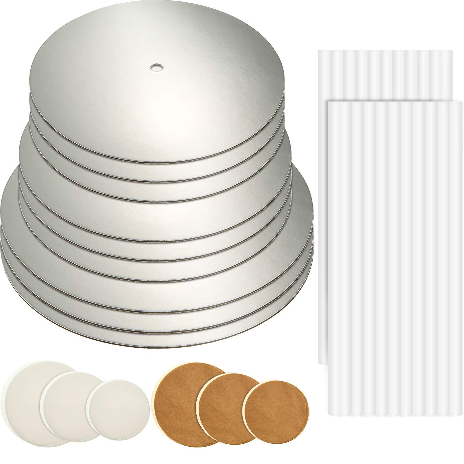 Patelai 89-Piece Cake Tiered Stacking Kit - 10, 8 & 6 Inch Silver Round Cake Boards with Parchment Paper & Plastic Dowel Rods for Wedding, Birthday & Anniversary Cake Decorating Support