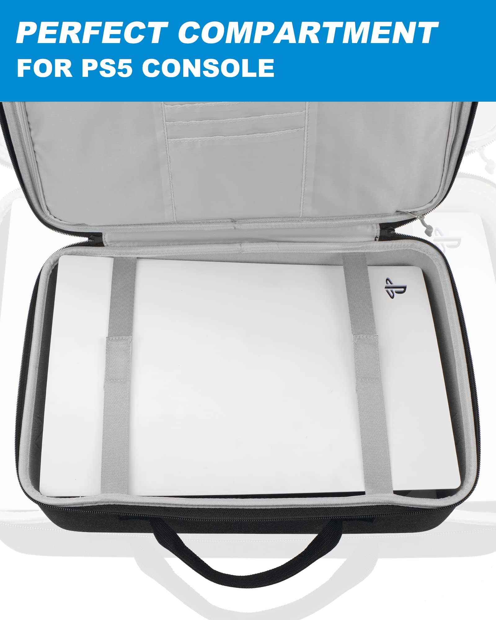 Bjabtan PS5 Carrying Case - Hard Shell Protective Travel Bag for PlayStation 5 Console | Stores DualSense Controller, Headset, Base & Accessories | Perfect for Gaming Travel & Storage