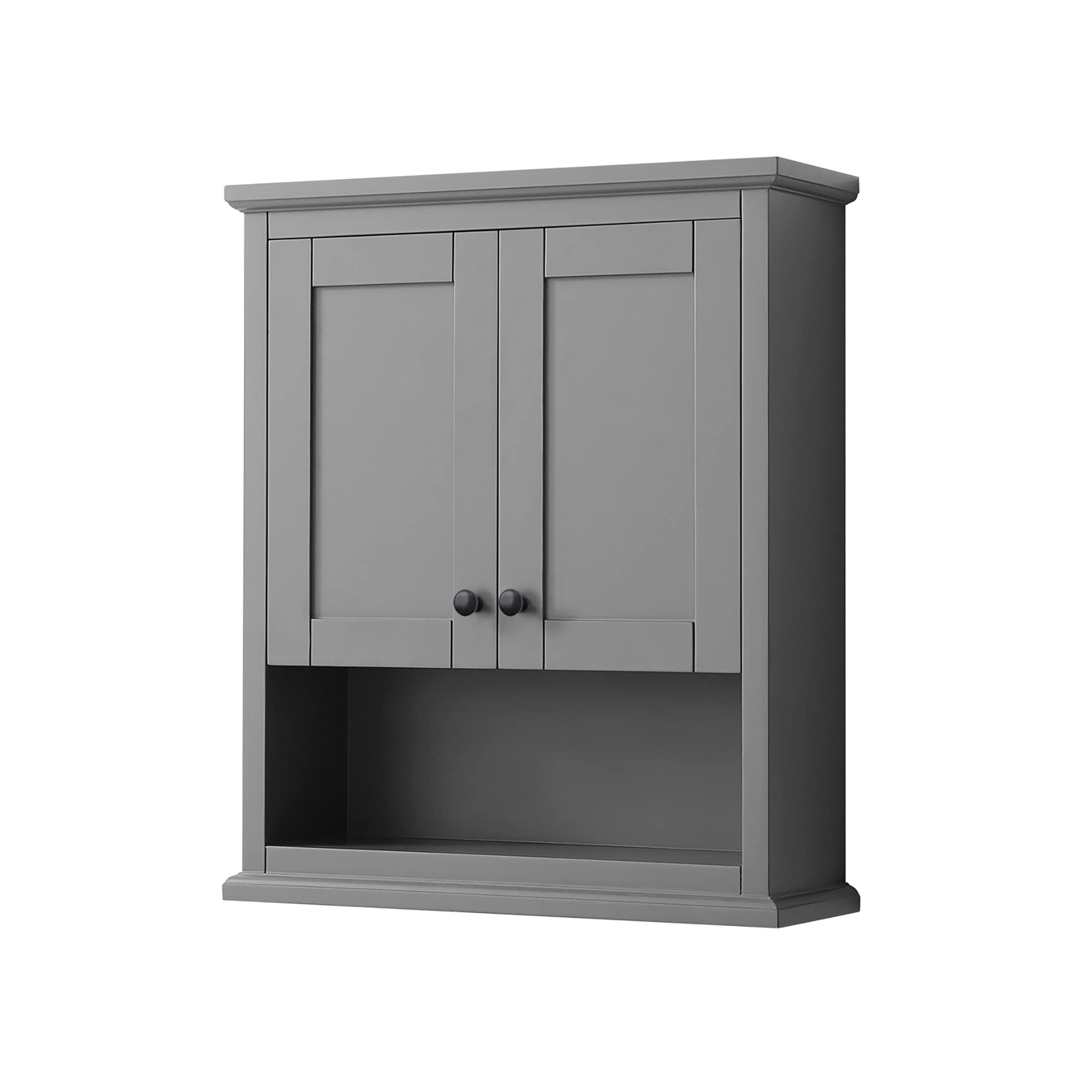 Wyndham Collection Avery Over-The-Toilet Bathroom Storage Cabinet - Wall Mounted Space Saver in Dark Gray with Matte Black Trim - Perfect for Small Bathrooms, Apartments & Powder Rooms