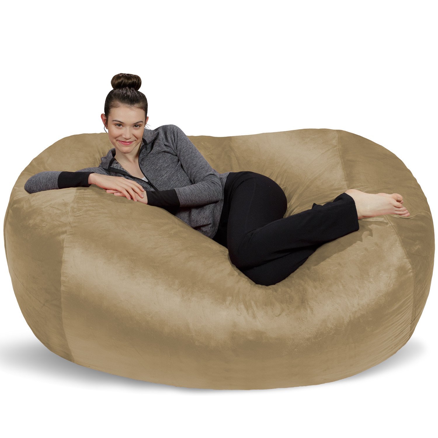 Super Soft Microsuede Bean Bag Chair - 6ft XL Memory Foam Lounger for Kids & Adults | Plush Sofa Sack for Living Room, Bedroom & Game Room | Camel Color Jumbo Bean Bag Furniture