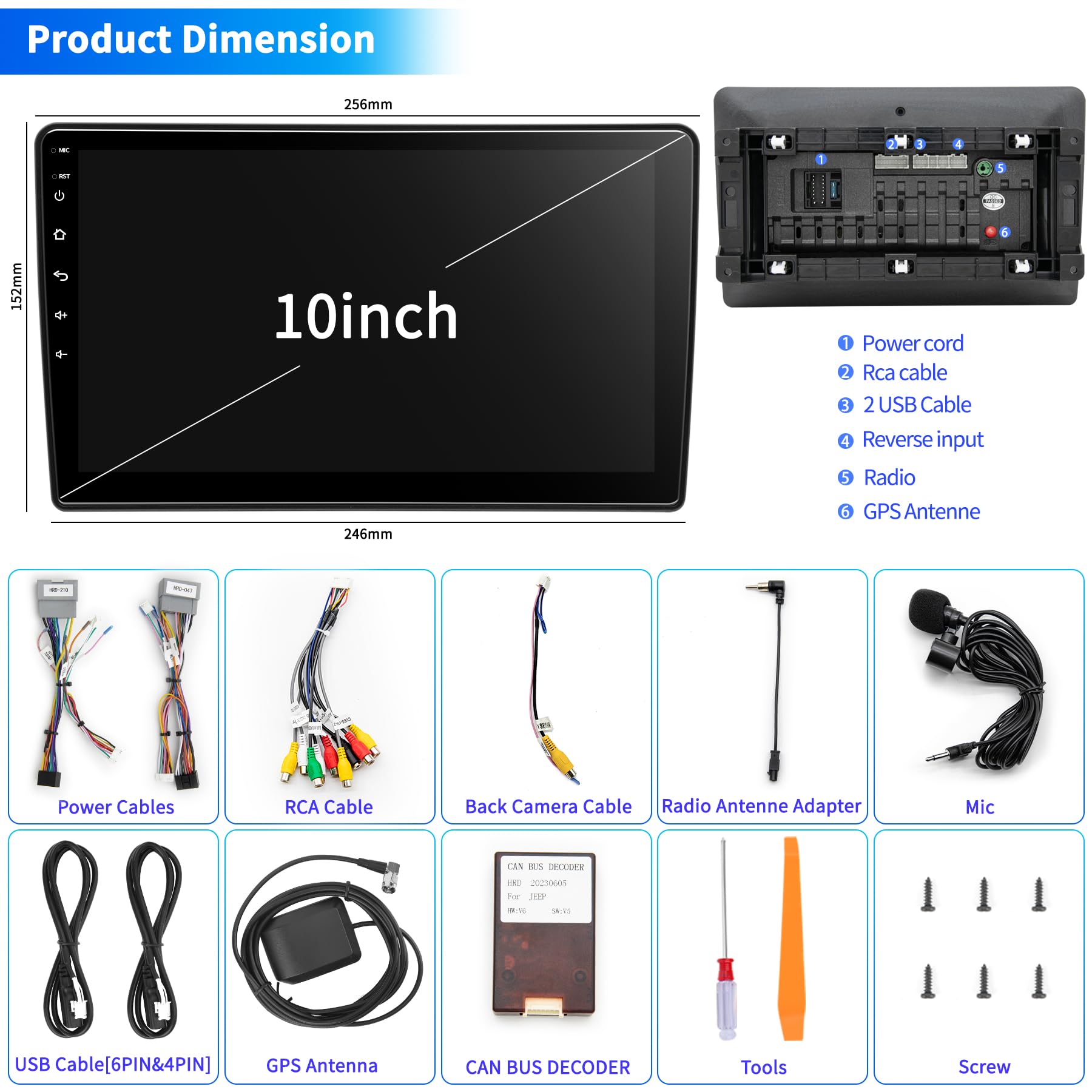 Jeep Wrangler JK Compass Grand Cherokee Dodge Ram 1500 Car Stereo - Android 12 OS 10