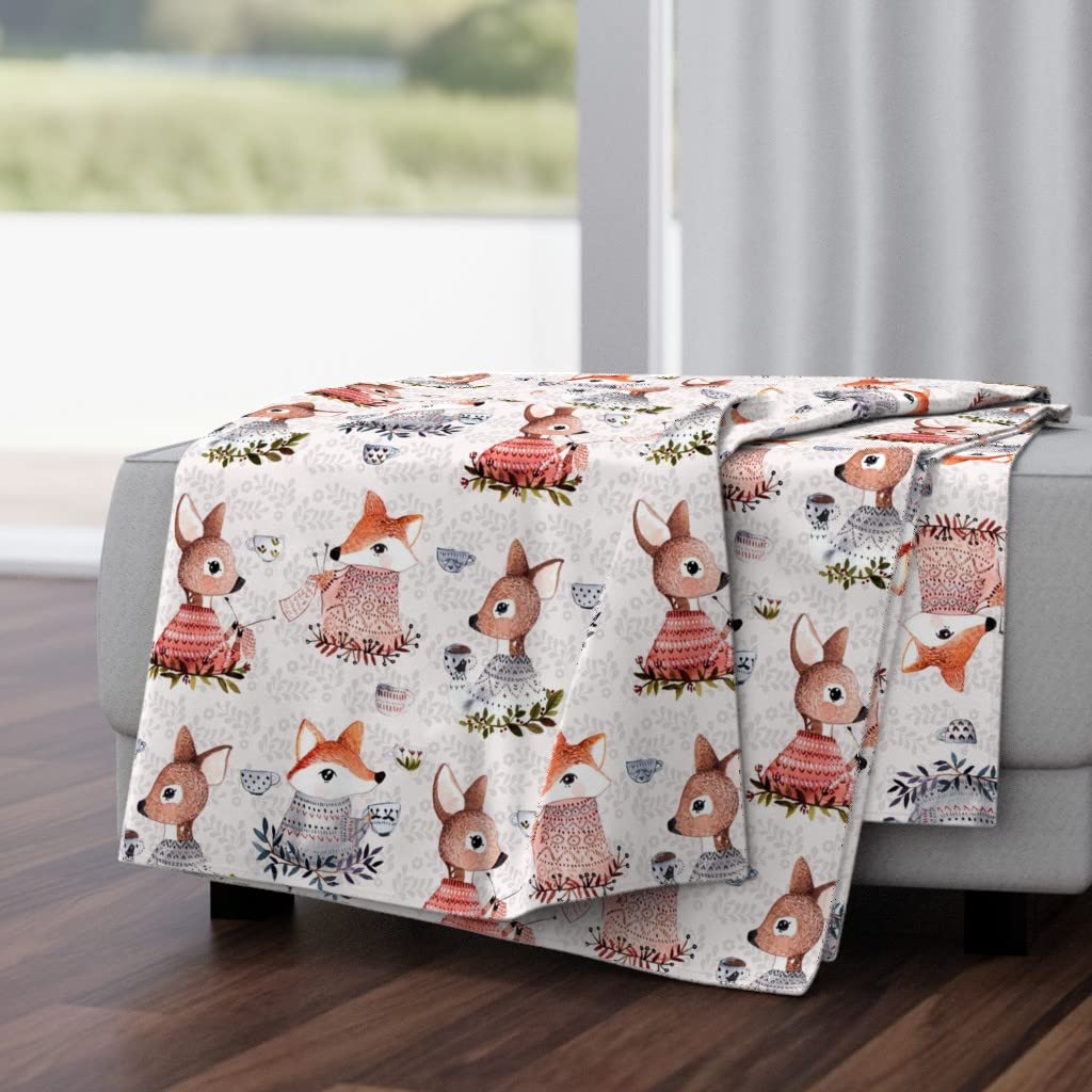 Soft Plush Minky Throw Blanket 50x70 Inches - Fair Deer Fox Winter Holiday Print Cozy Fleece Blanket for Bed, Couch & Gift Giving