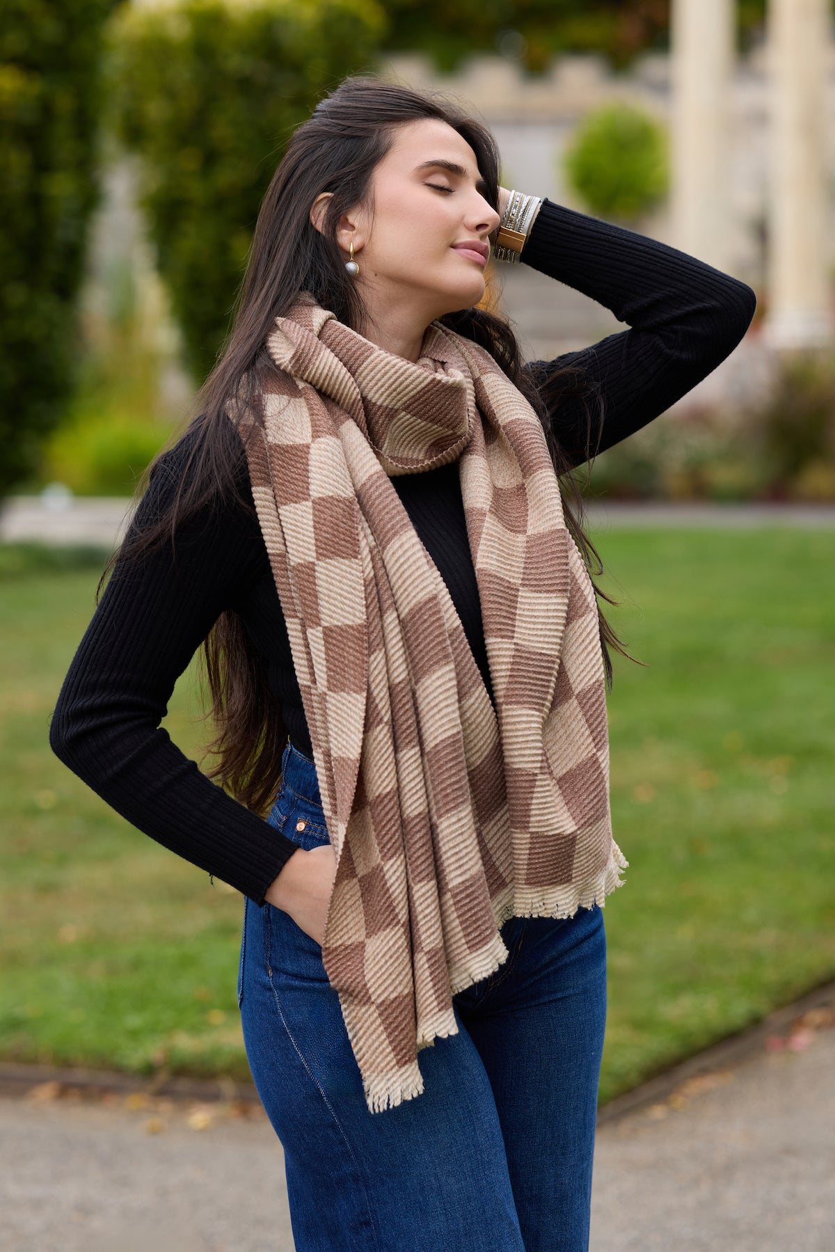 Crinkled Checkered Scarf - Soft Plaid Fashion Scarf for Women & Men - Perfect for Fall, Winter & Holiday Outfits