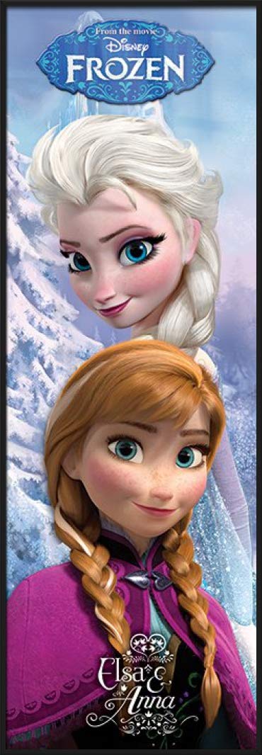 Disney Frozen Movie Poster Framed - Anna & Elsa Wall Art Print 21x62 Inches - Perfect for Kids Bedroom, Playroom & Disney Fan Gift