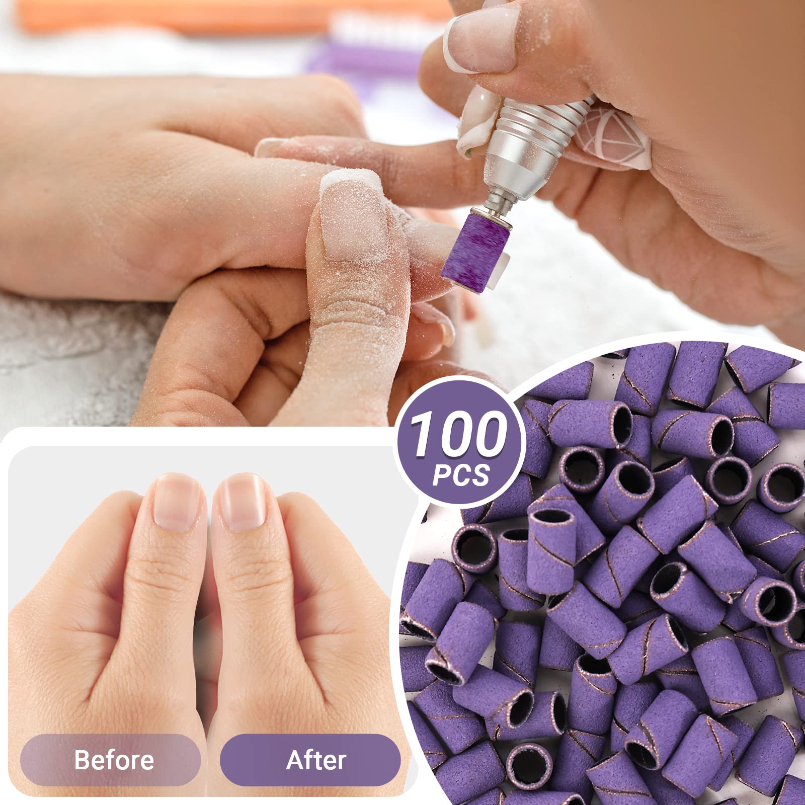 MelodySusie 100 Pcs Nail Drill Bits Sanding Bands - 180 Fine Grit Nail File for Acrylic Nails, Gel Manicures & Pedicures | Professional Salon & Home Nail Care Kit