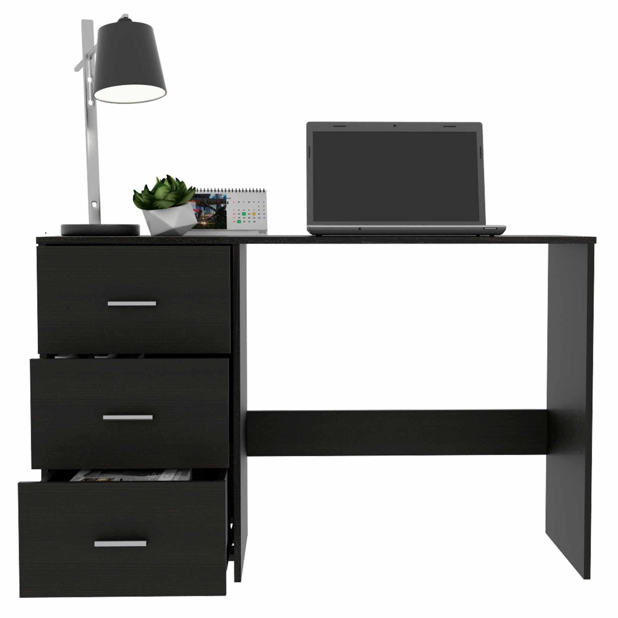 3-Drawer Black Writing Desk with Metal Handles - Modern Home Office Furniture for Small Spaces, Study Rooms & Dorm Organization