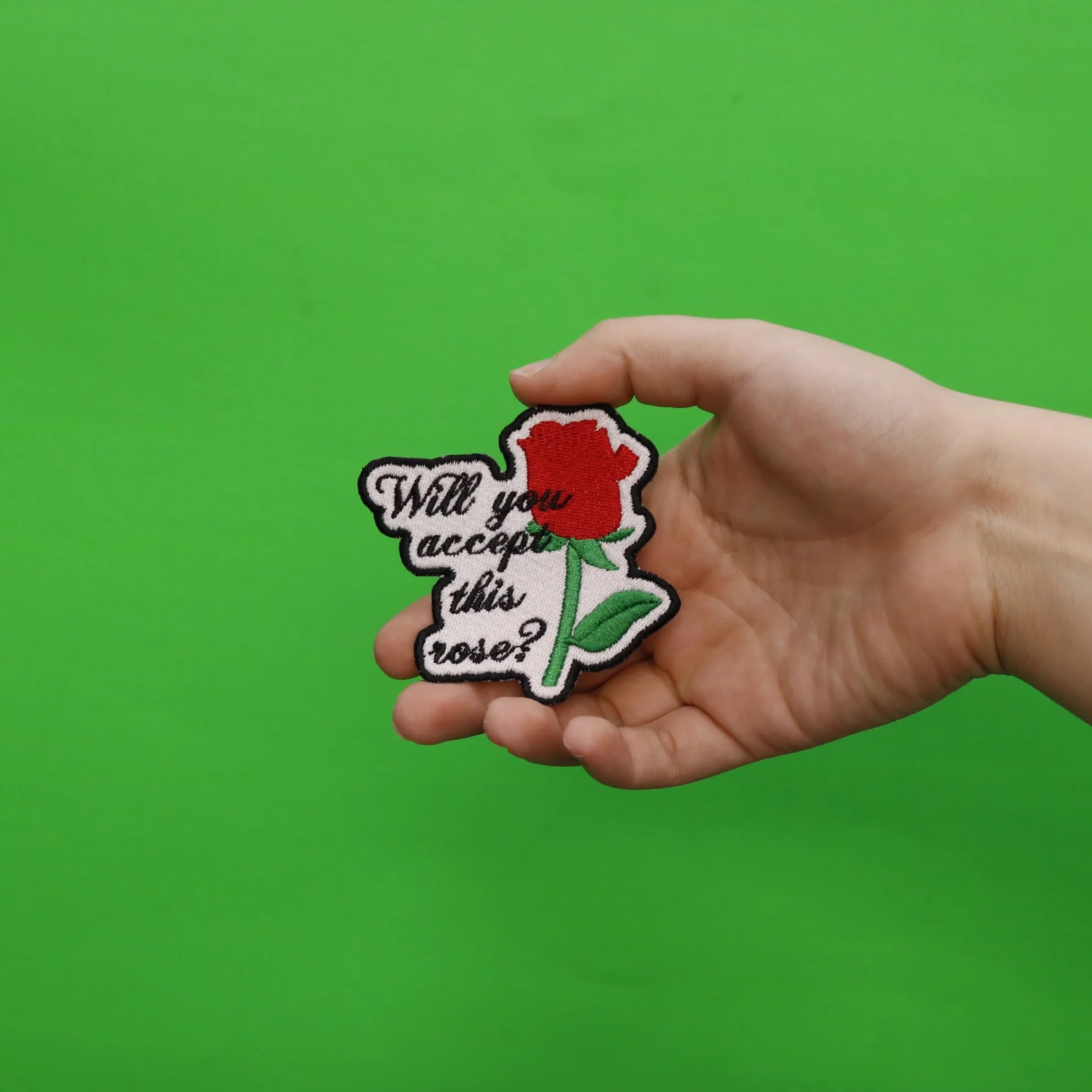 Will You Accept This Rose? Embroidered Iron-On Patch for Jackets, Bags & DIY Crafts - Perfect for Customizing Denim, Backpacks & Gifts