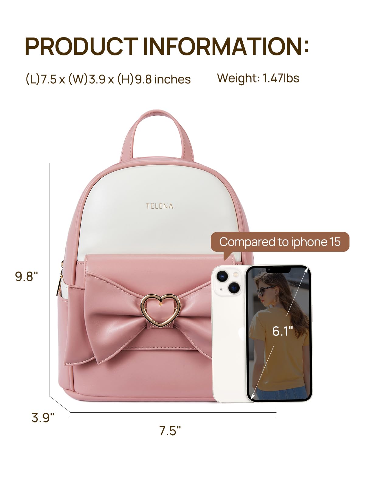 Telena Small Leather Backpack Purse for Women & Girls - Cute Mini Backpack Shoulder Bag for Travel, School, Work & Daily Use | Durable & Stylish Crossbody Bag for Outings, Shopping & Commuting