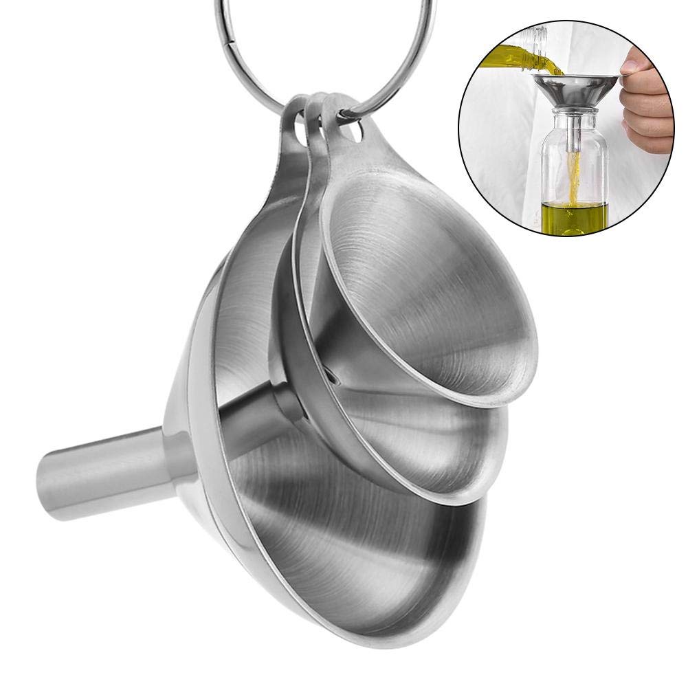 3-in-1 Stainless Steel Kitchen Funnel Set - Small Metal Funnels for Filling Bottles, Transferring Essential Oils, Liquids, Spices & Dry Ingredients | Durable, Dishwasher Safe | Perfect for Cooking, Baking, DIY Beauty & Home Organization