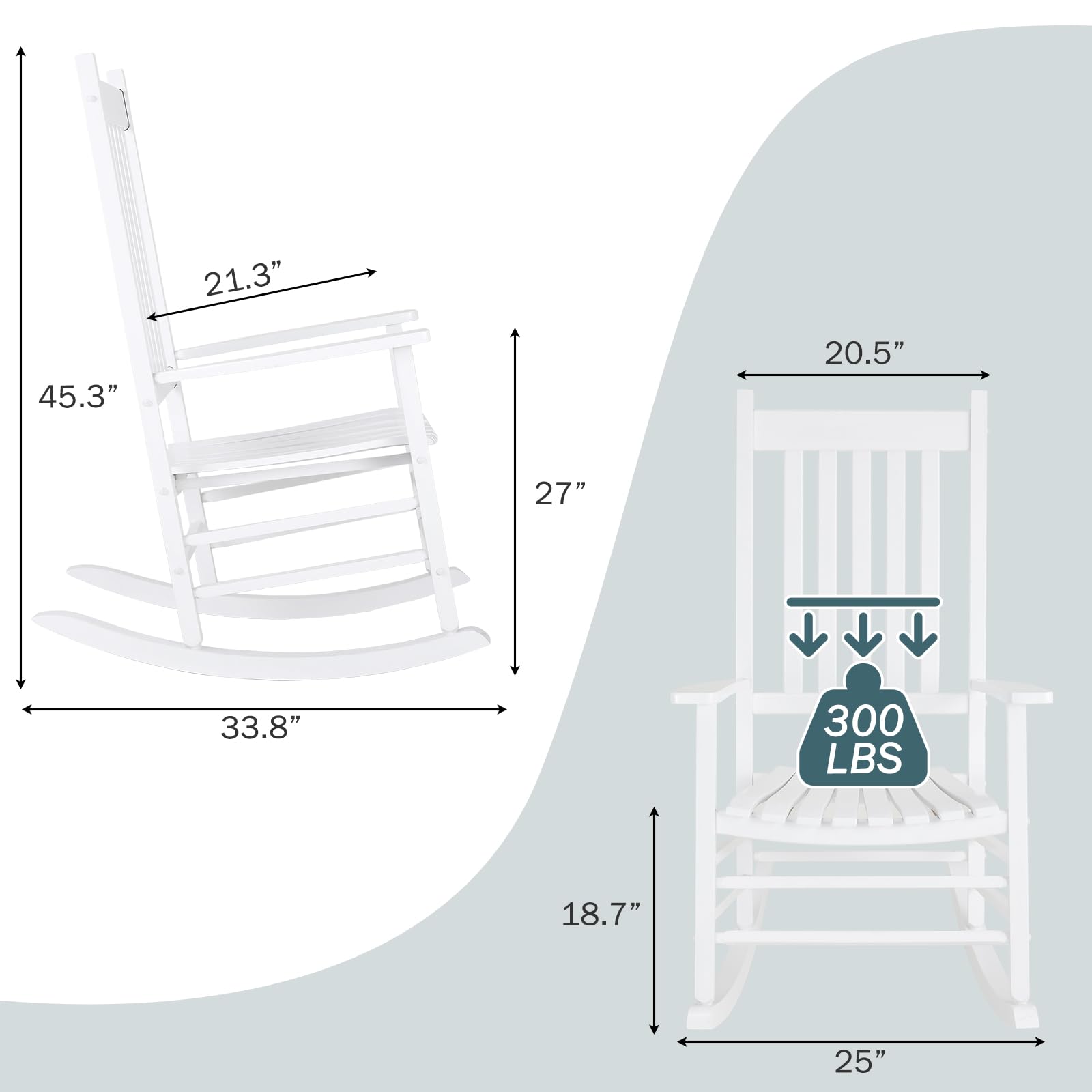 TLGREEN Solid Wood Oversized Outdoor Rocking Chair - Wide Seat All-Weather Patio Porch Rocker - Easy Assembly Indoor/Outdoor Use (White) - Perfect for Backyard Relaxation & Garden Lounging