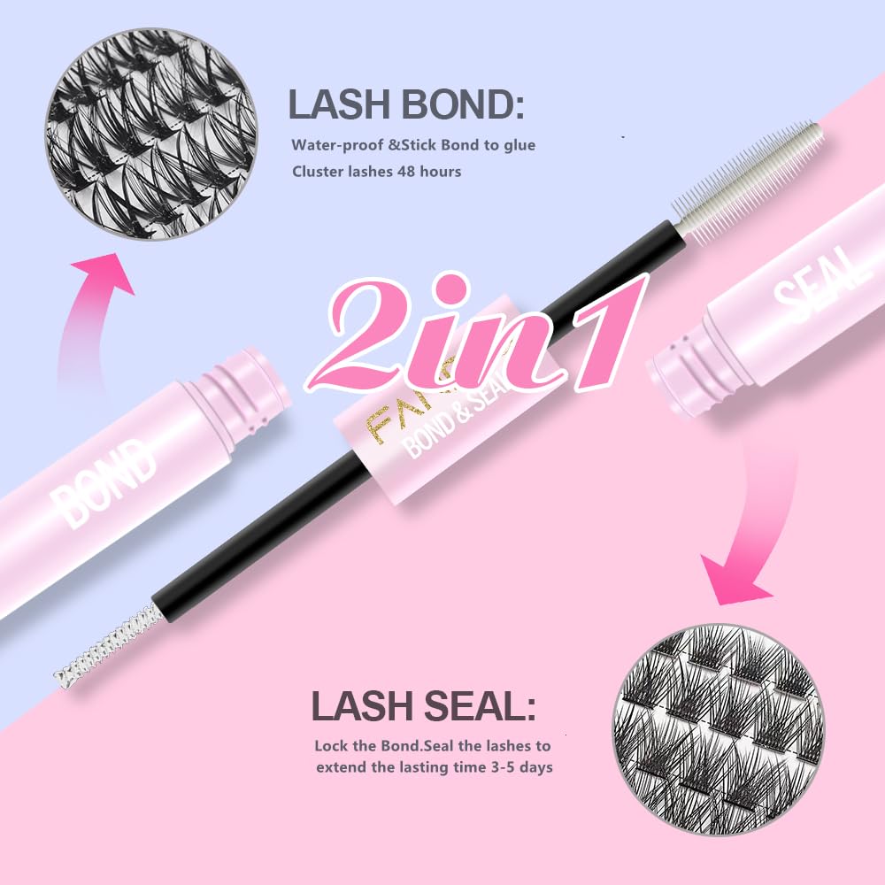 Cluster Eyelash Glue for Individual DIY Extensions - Latex-Free, Waterproof & Long Lasting Lash Bond (4ML+4ML) - Sensitive Eyes Safe, Strong Hold White Adhesive - Perfect for Daily Wear & Special Occasions