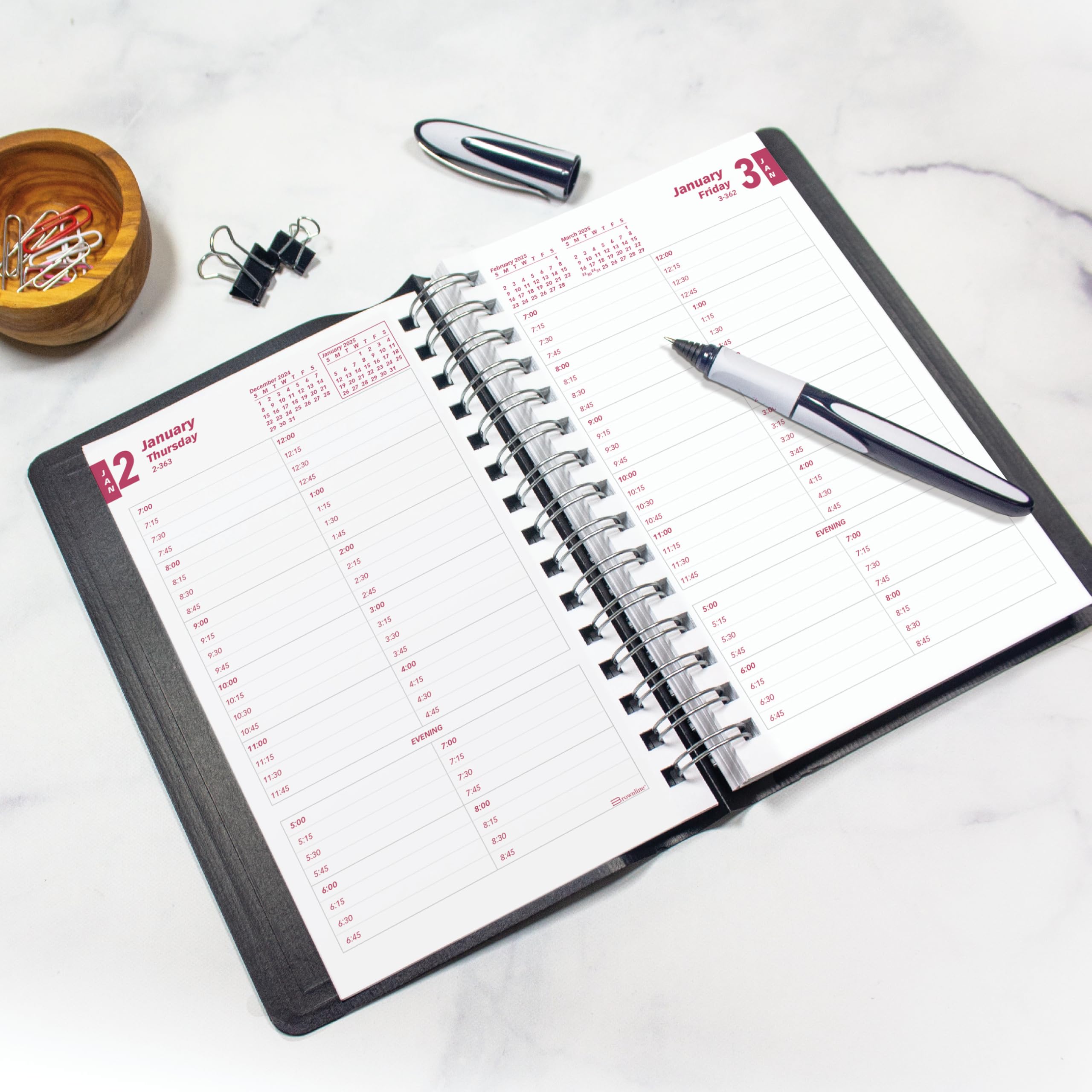 Brownline® 2025 Essential Daily Planner - 12 Month Appointment Book (January to December) with Twin-Wire Binding, 8