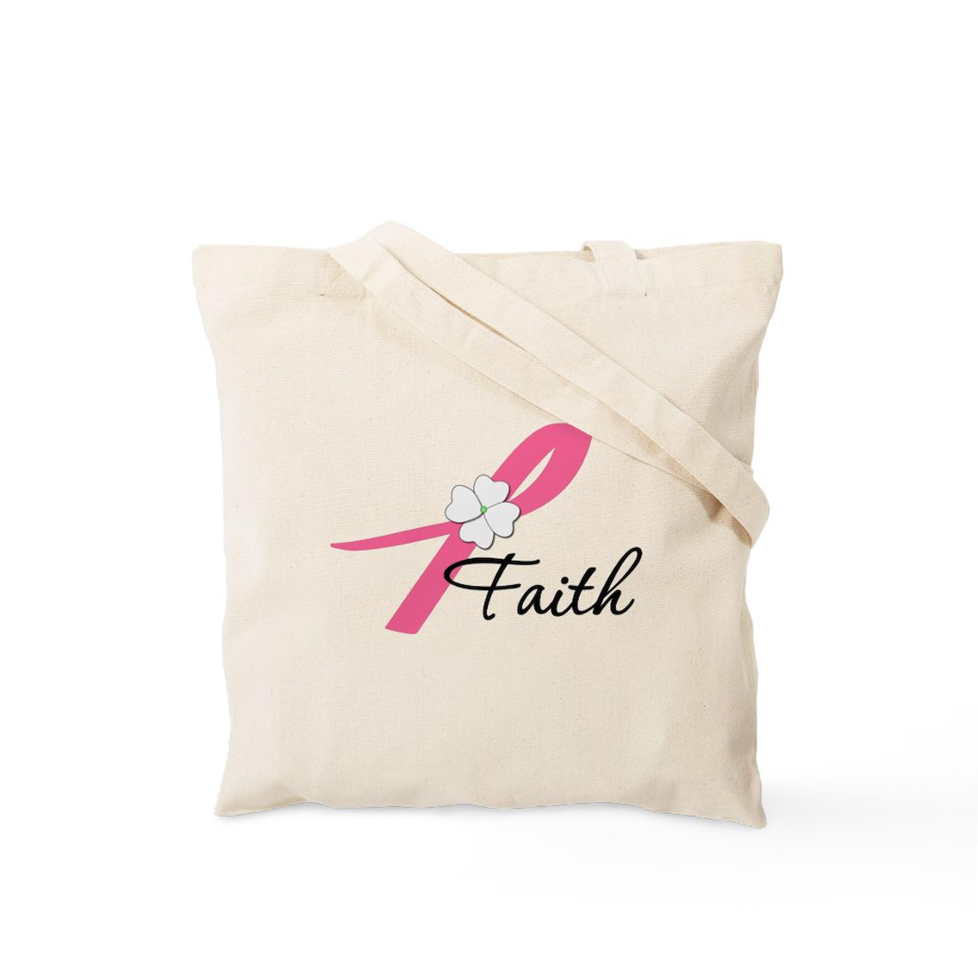 Faith Breast Cancer Awareness Tote Bag - Natural Canvas Reusable Shopping Bag for Groceries, Work, or Charity Events
