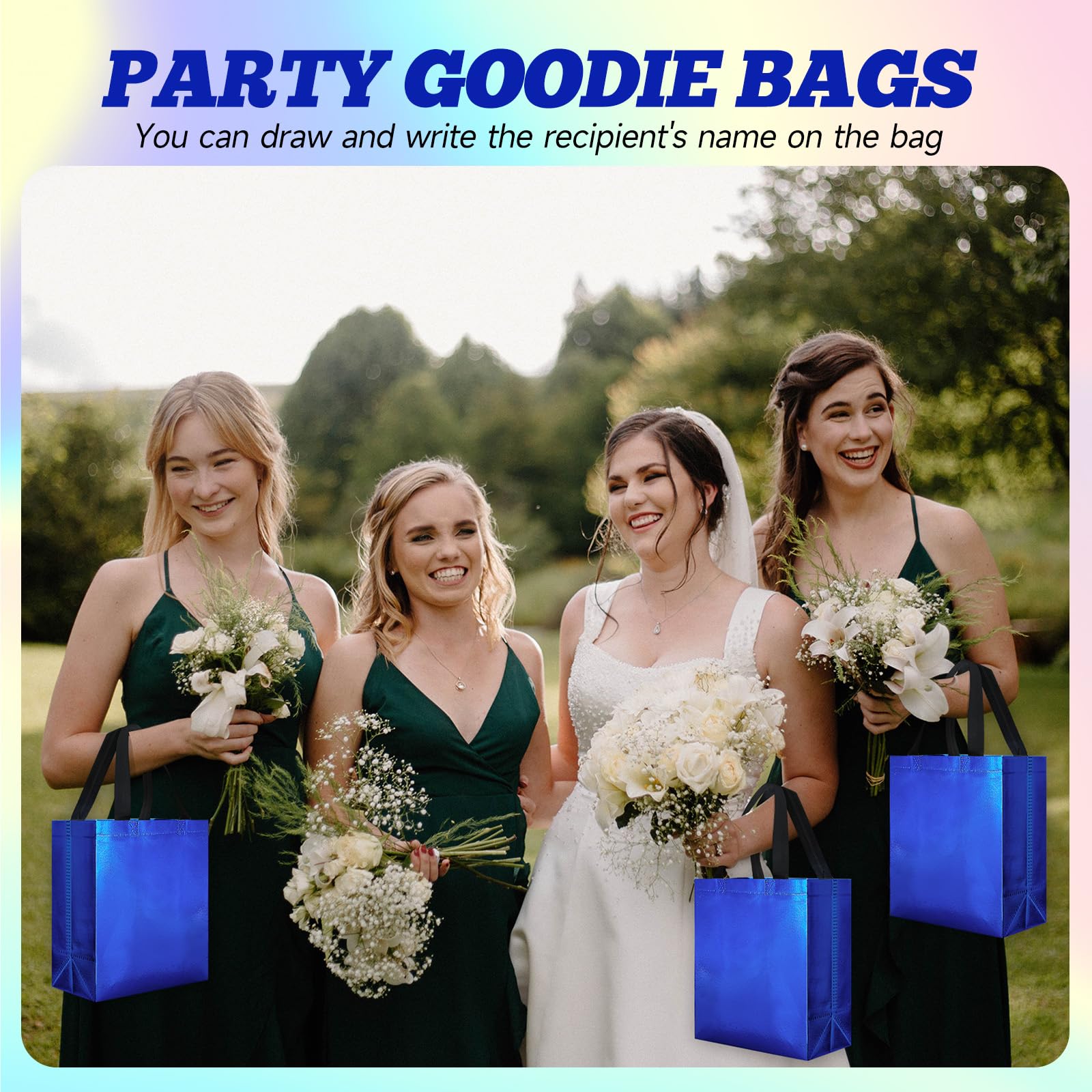 Eccliy 80-Piece Reusable Glossy Tote Gift Bags with Handles - Bulk Grocery Bags for Wedding, Bachelorette Party & Christmas (Medium, Blue) | Perfect for Party Favors, Gift Wrapping & Eco-Friendly Shopping