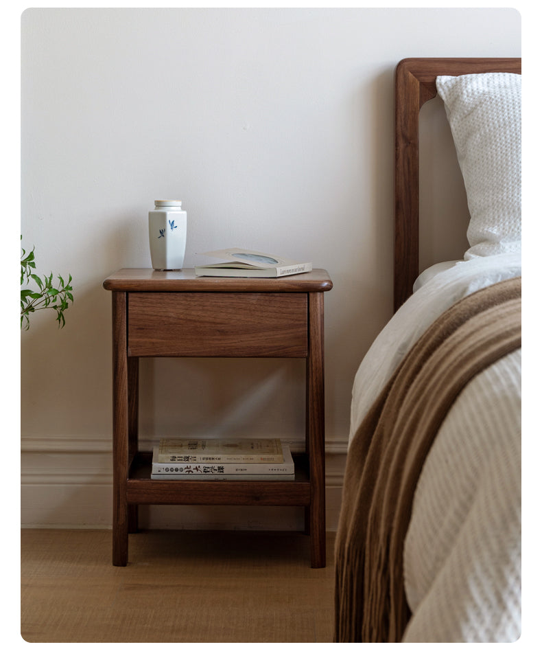 Solid Black Walnut and Ash Wood Nightstand with 2 Drawers - Stylish Bedside Storage Cabinet for Bedroom, Living Room, or Office